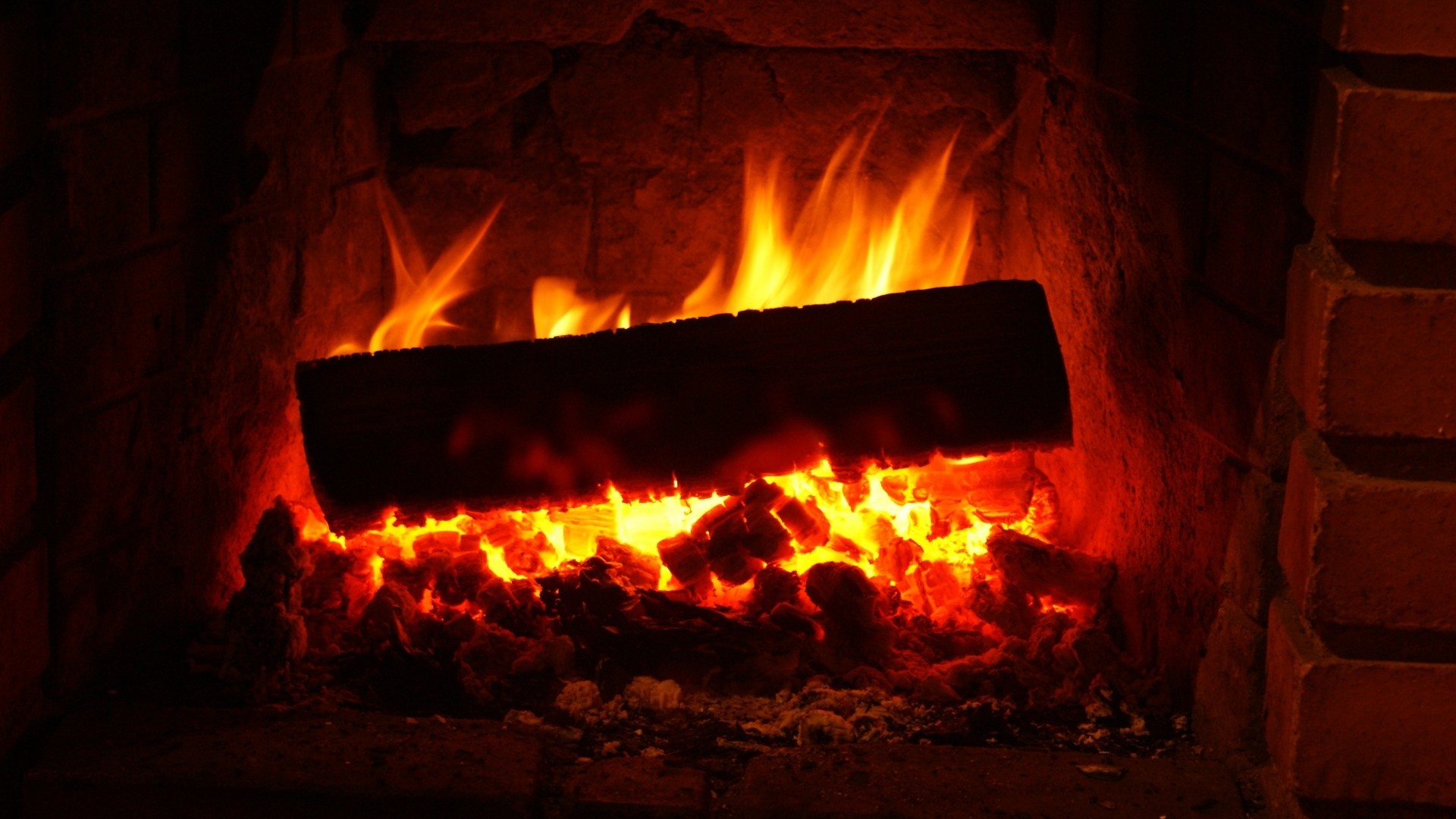 1920x1080   Wallpaper fireplace, wood, embers, fire