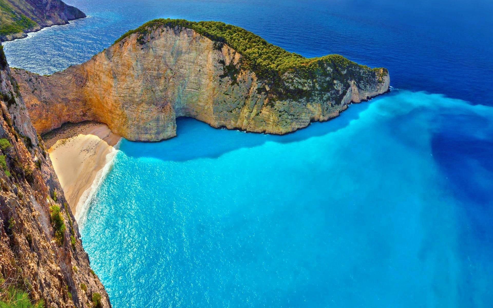 1920x1200 Erde/Natur - Klippe Sunny Zakynthos Griechenland TÃ¼rkis Azure Blau Strand  Horizon Natur Summer Wallpaper