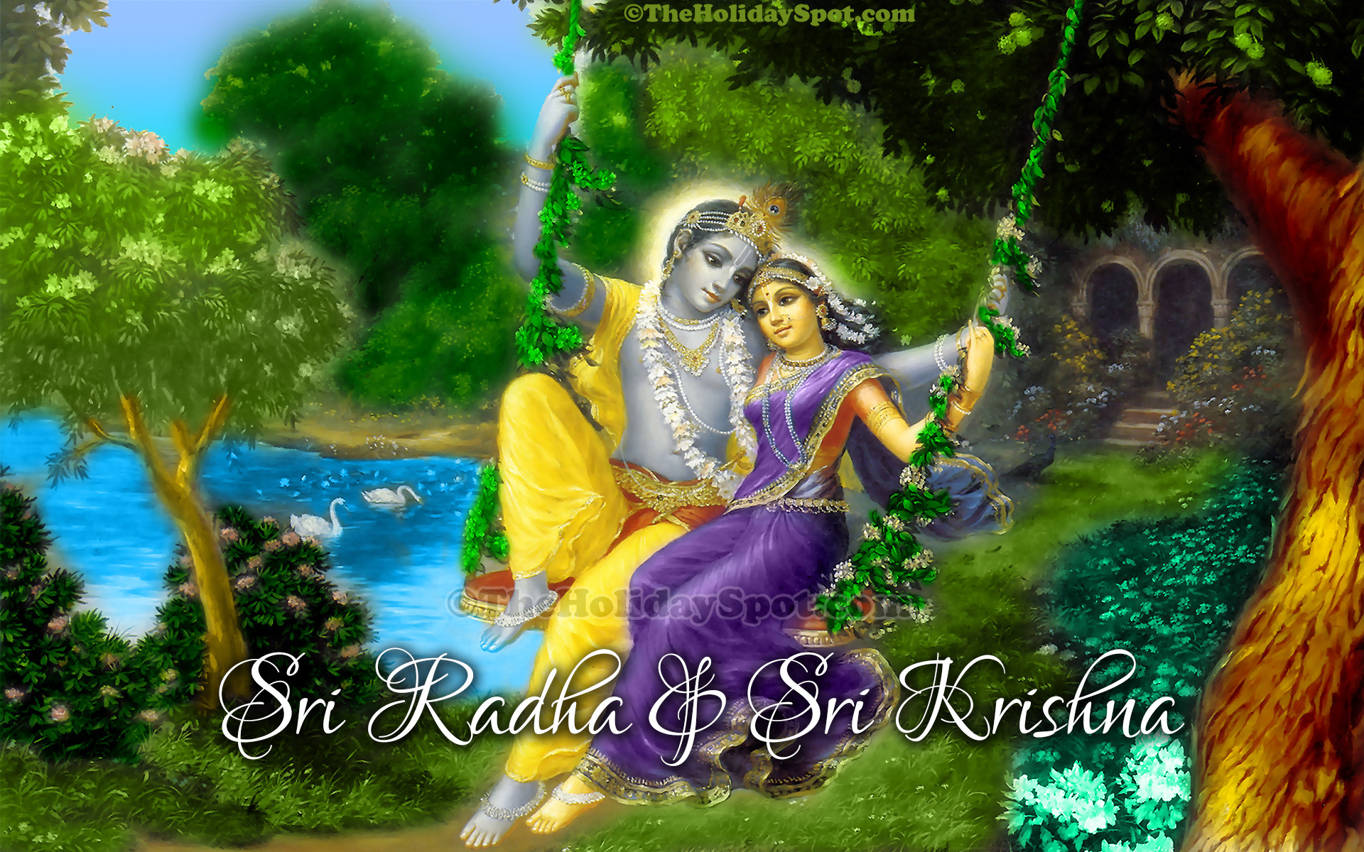 1920x1200 High Difination Janmashtami wallpapers featuring Lord Krishna and Radha.
