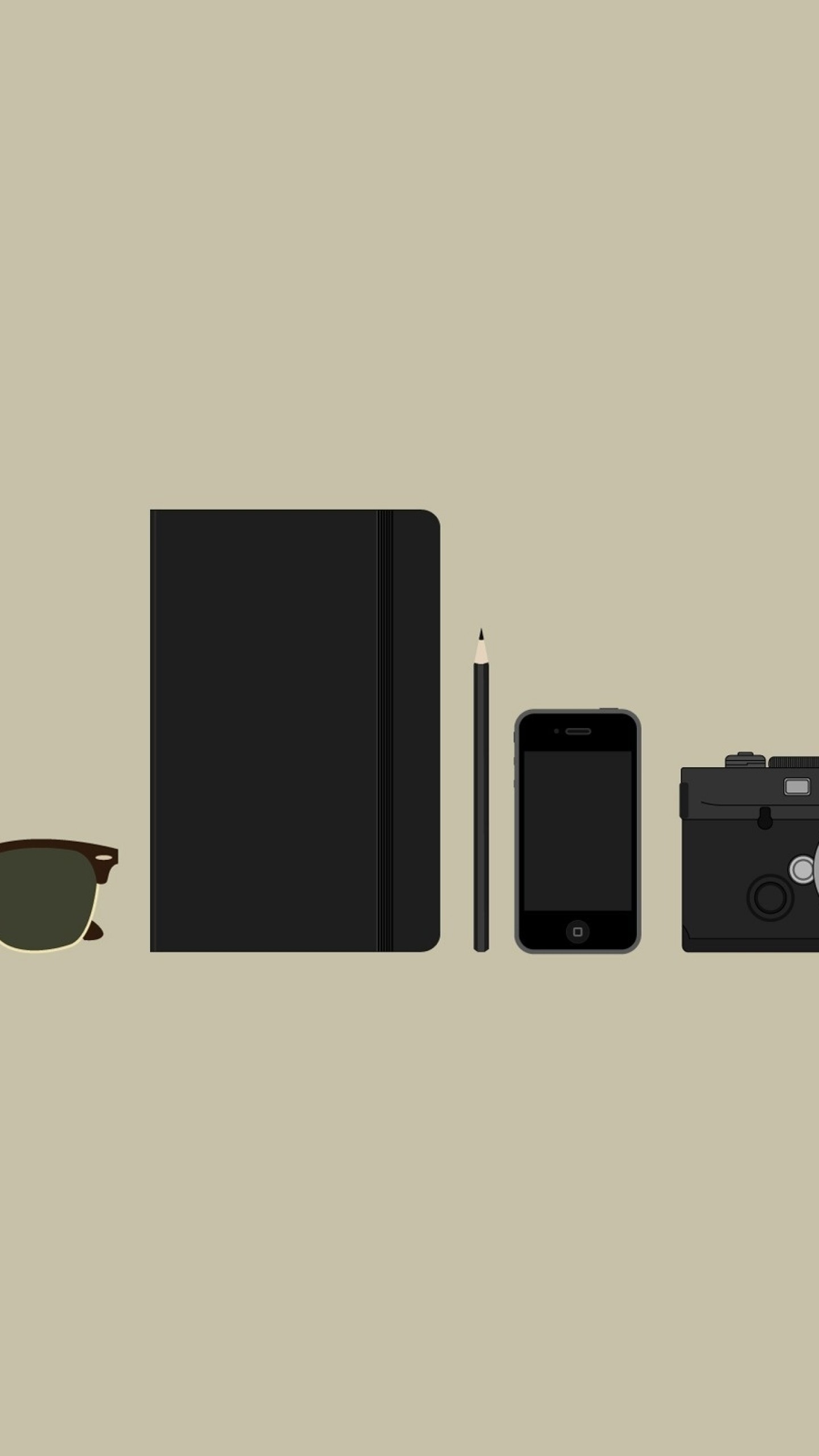 1440x2560  Wallpaper objects, camera, sunglasses, wallets, phones, minimalism