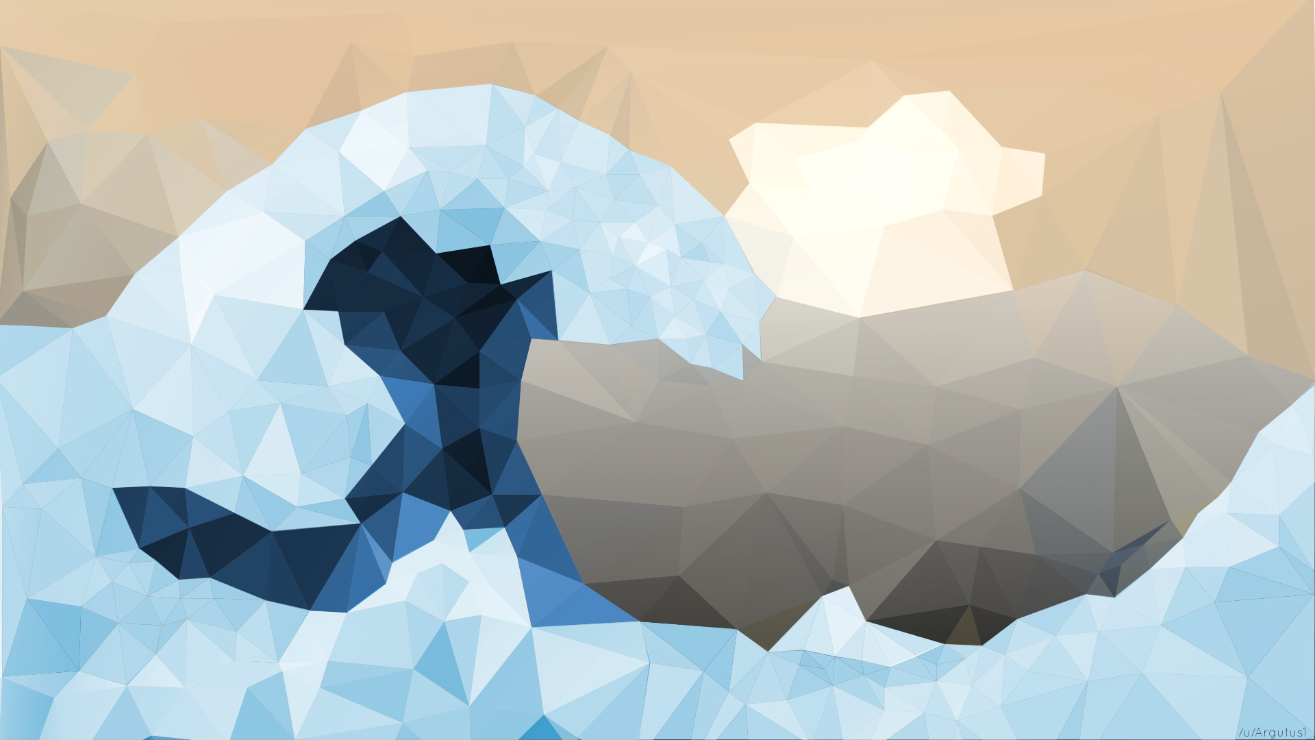 1920x1080 Low-Poly: The Great Wave off Kanagawa ...