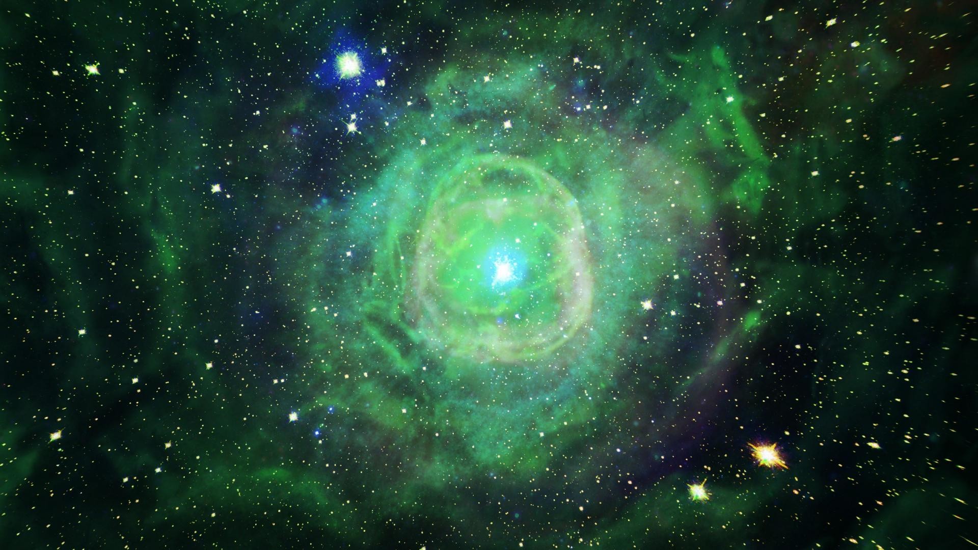 1920x1080 Green outer space stars explosions nebulae wallpaper | (25682)