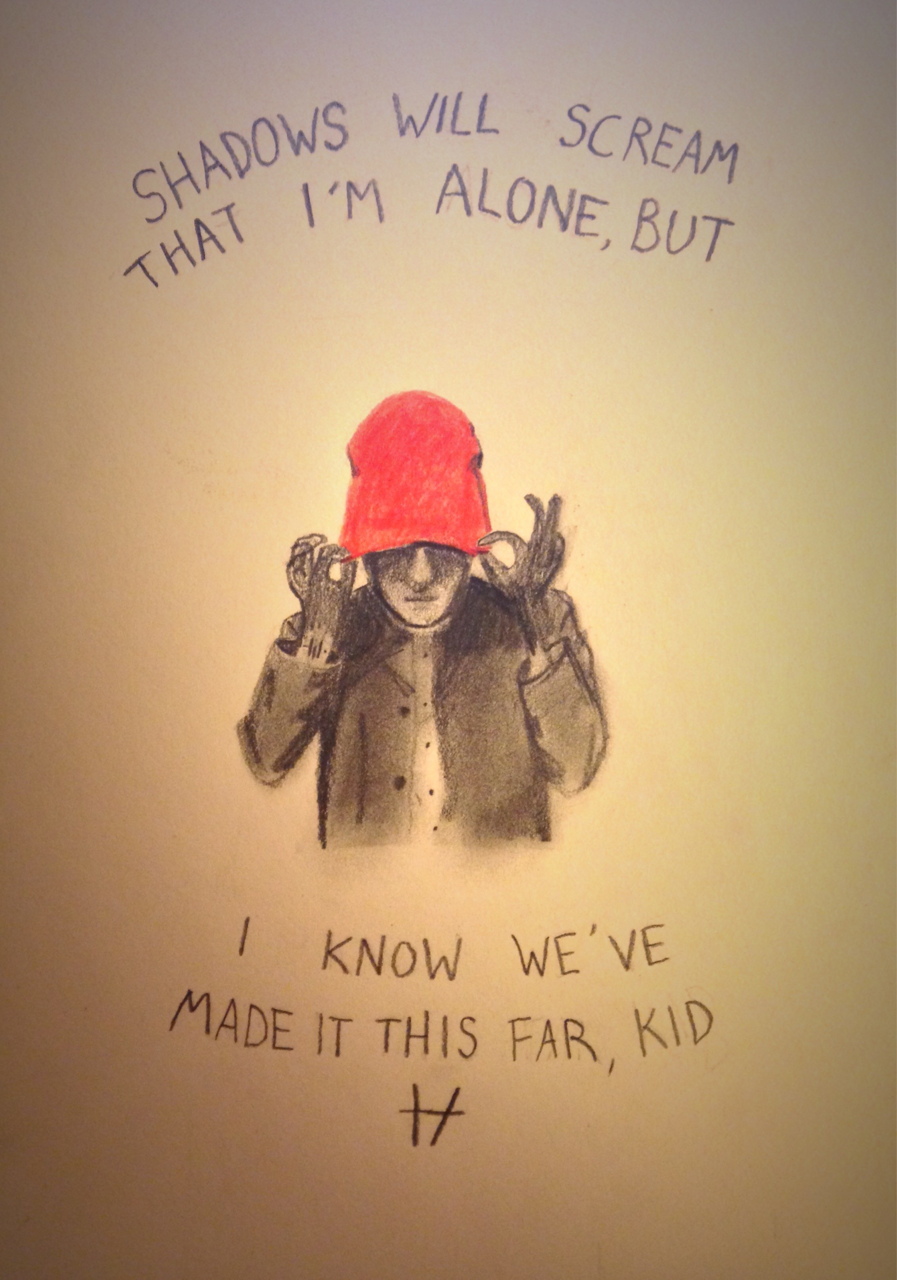 1822x2600 Day 6 of 30 day drawing challenge- shadows. Blurryface Tyler with lyrics  from migraine. (twenty one pilots fan art) by