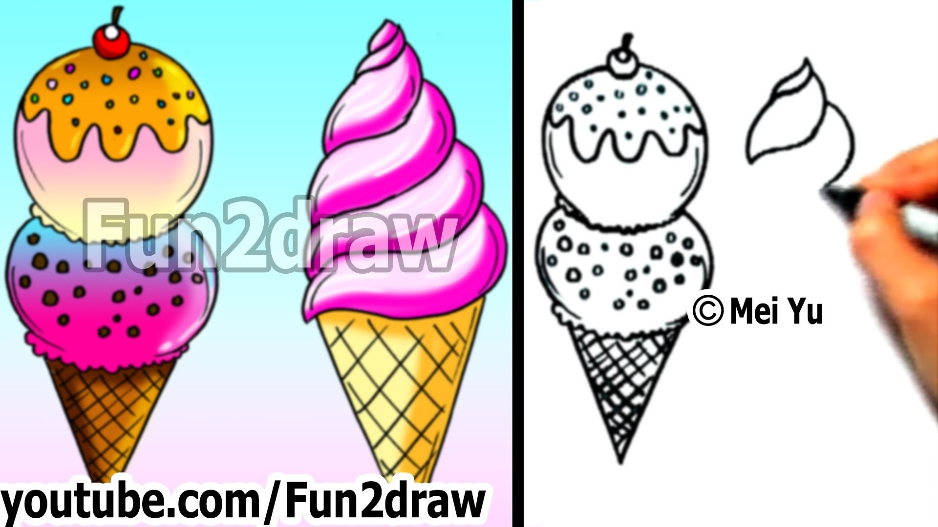1920x1080 Art Lessons - How to Draw an Ice Cream - 2 Yummy Ways - Learn to Draw -  Fun2draw - YouTube