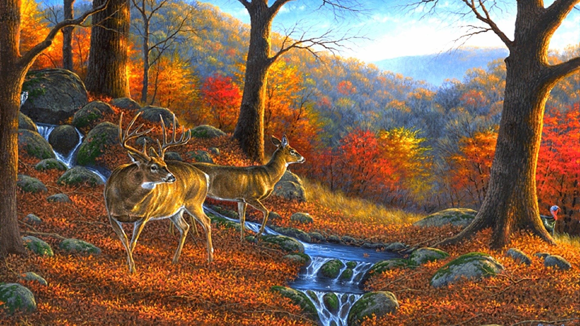 1920x1080 Ridge Tag - Autumn Season Lovely Seasons Creative Wildlife Animals Hunter  Trees Leaves Paintings Four Ridge