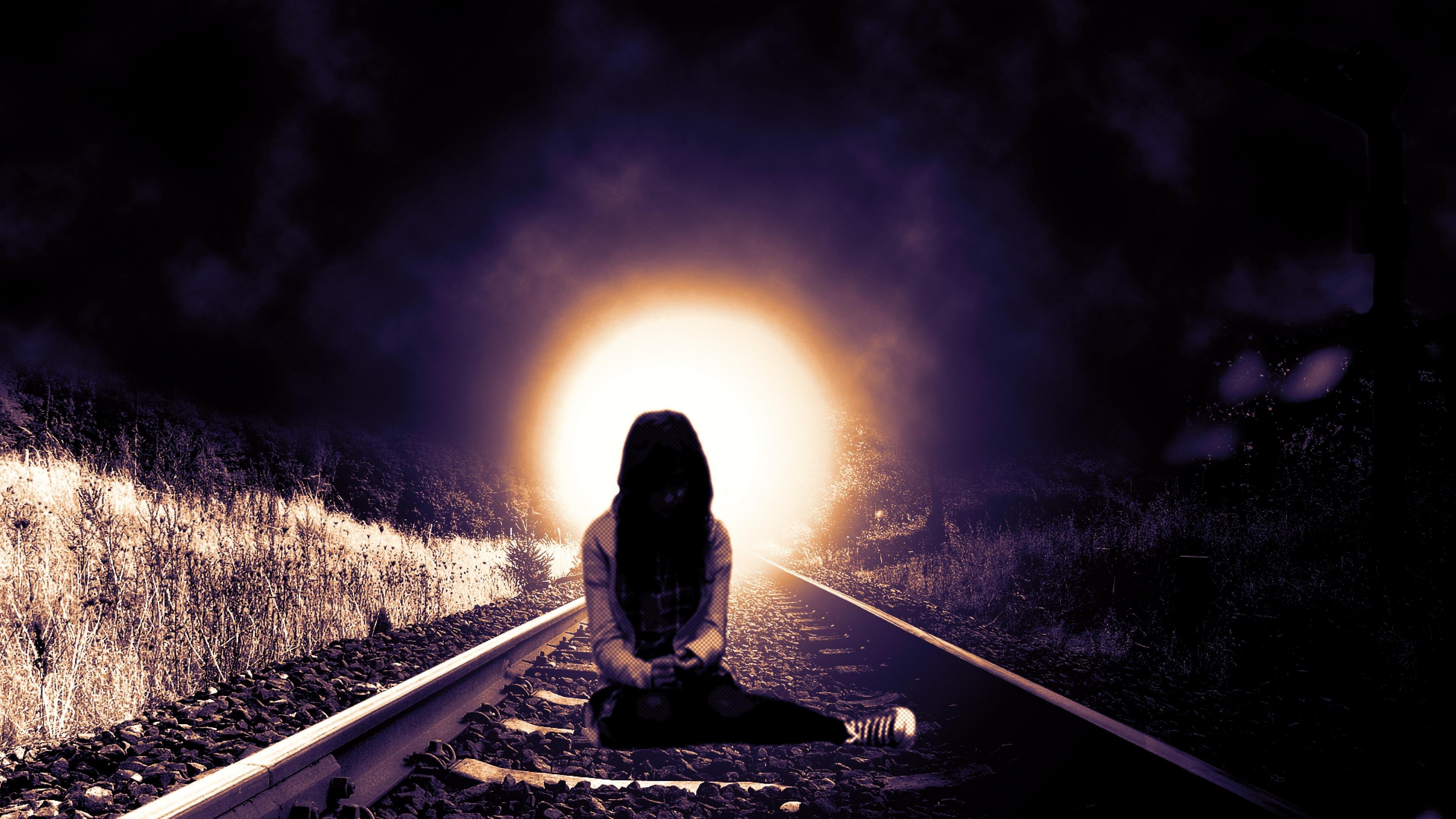 3840x2160 Lonely mood sad alone sadness emotion people loneliness Solitude sorrow  girl train tracks railroad suicide death emo wallpaper |  | 648625  | ...