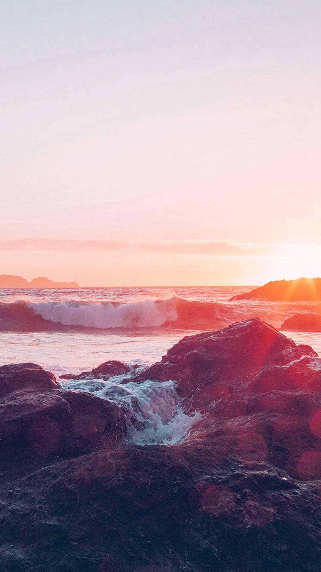 1080x1920 Sea Ocean Nature Sunset Rock Wave Blue Red #iPhone #7 #wallpaper