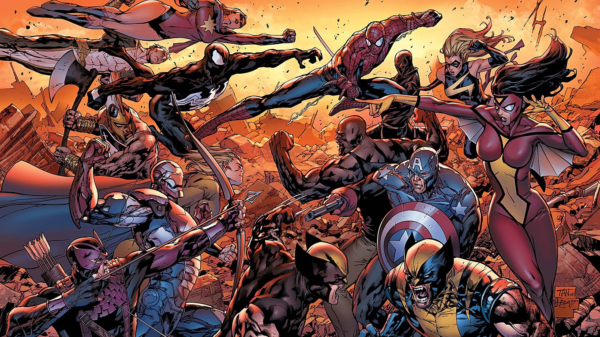 1920x1080 Comics Dark Avengers Captain Marvel Venom Spider-Man Captain America Iron  Man Wolverine Spider-
