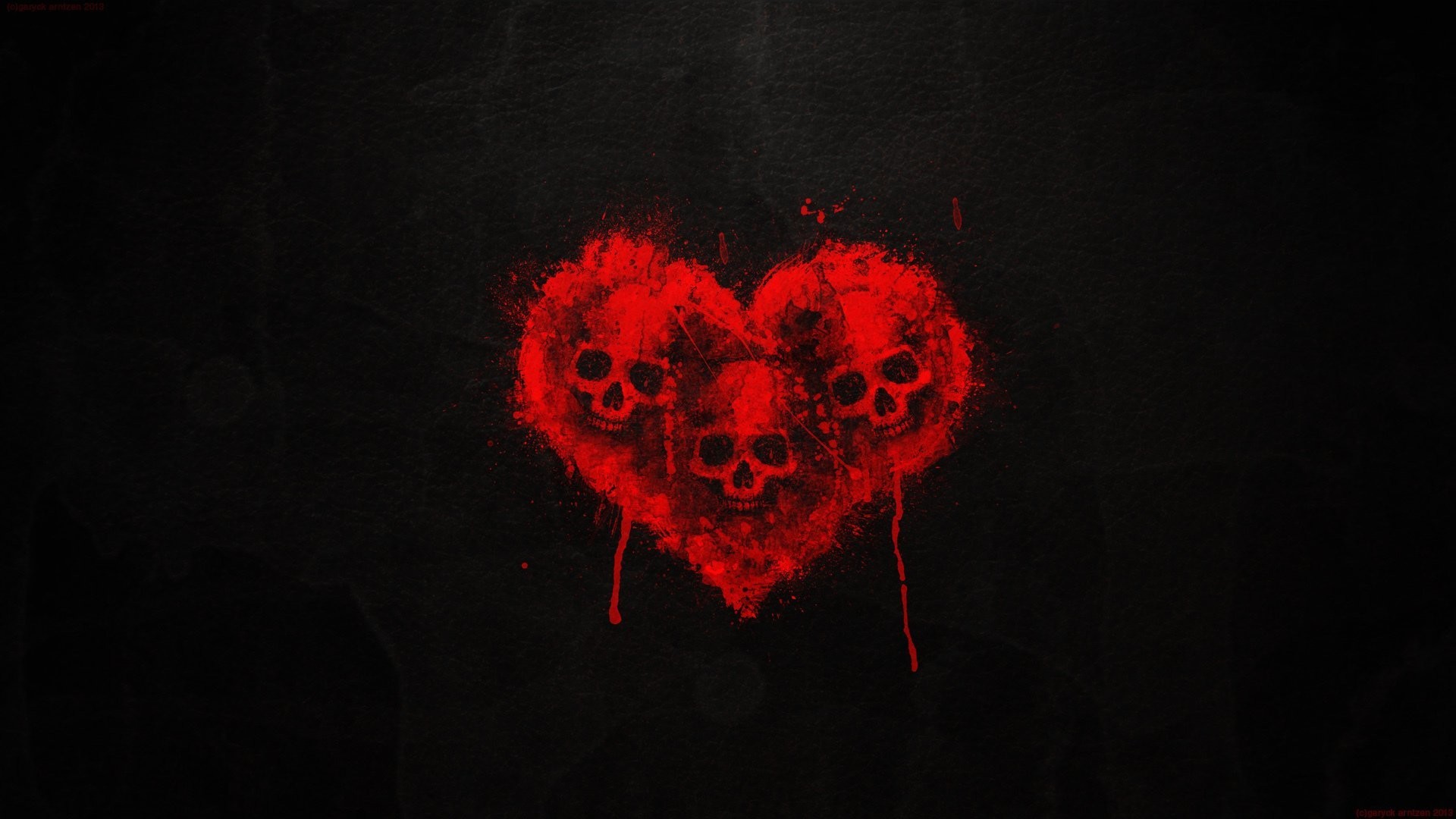 1920x1080 skull heart blood black background three skulls