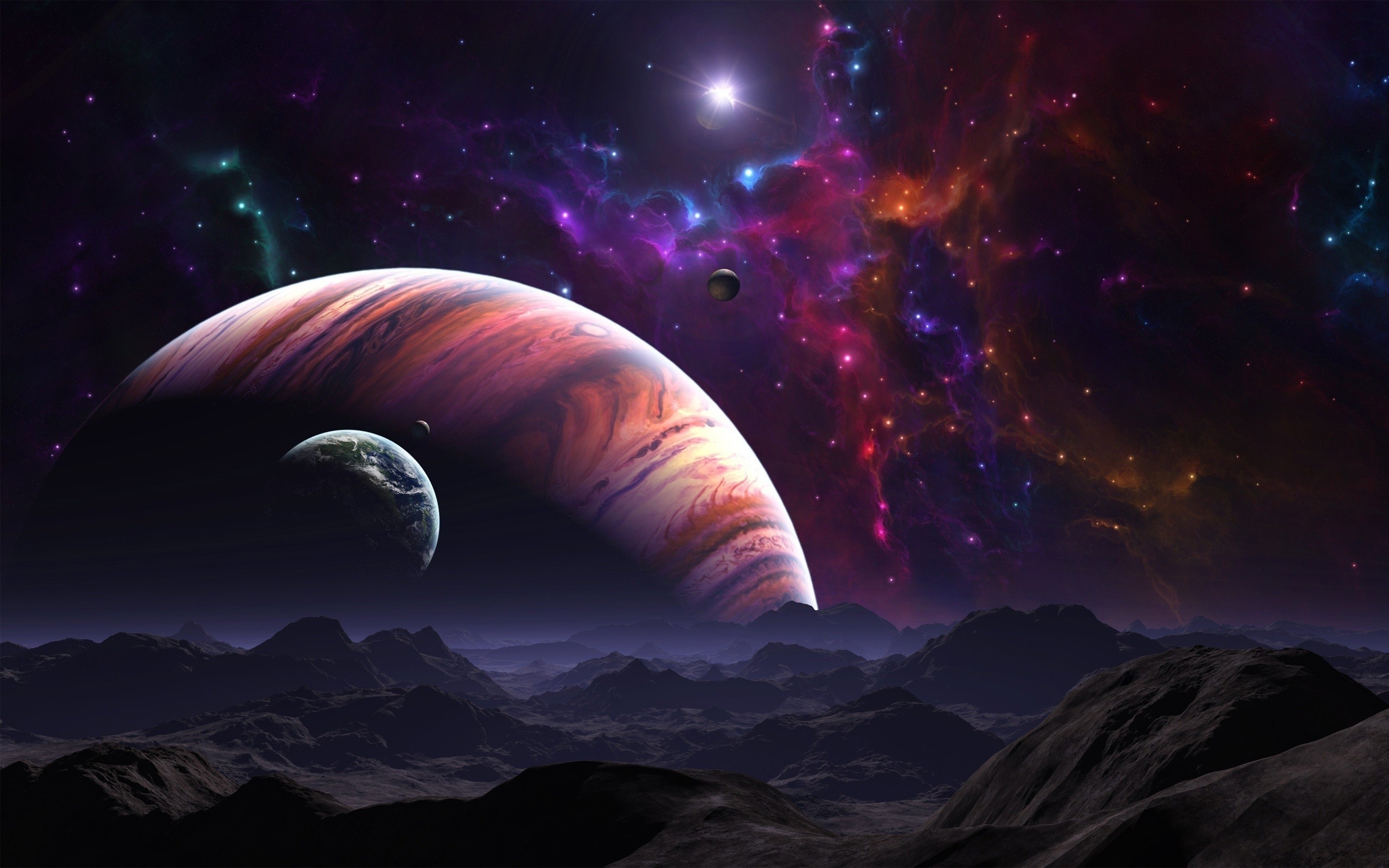 2560x1600 Light abstract outer space planets fantasy art moons wallpaper