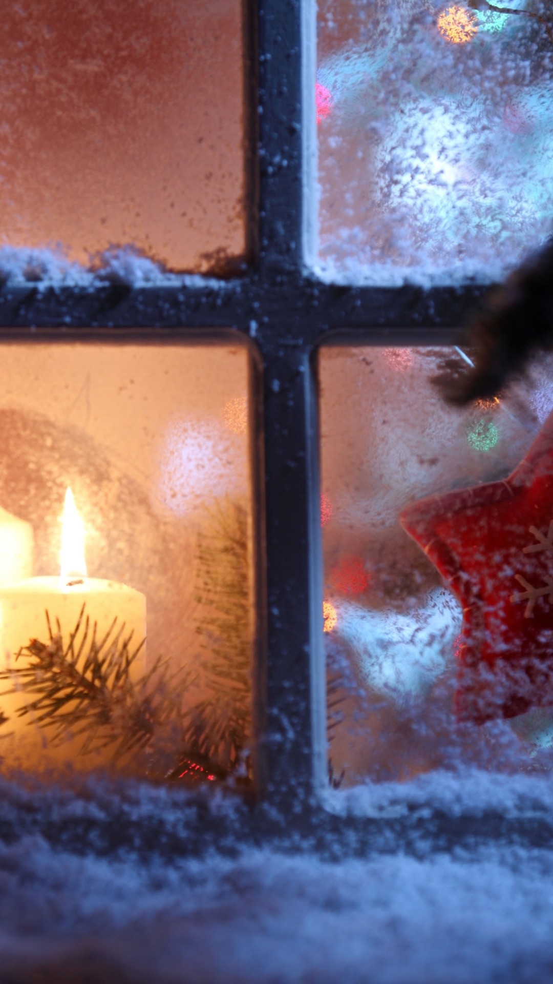1080x1920 Winter Holiday Snow Window Candle Android Wallpaper ...