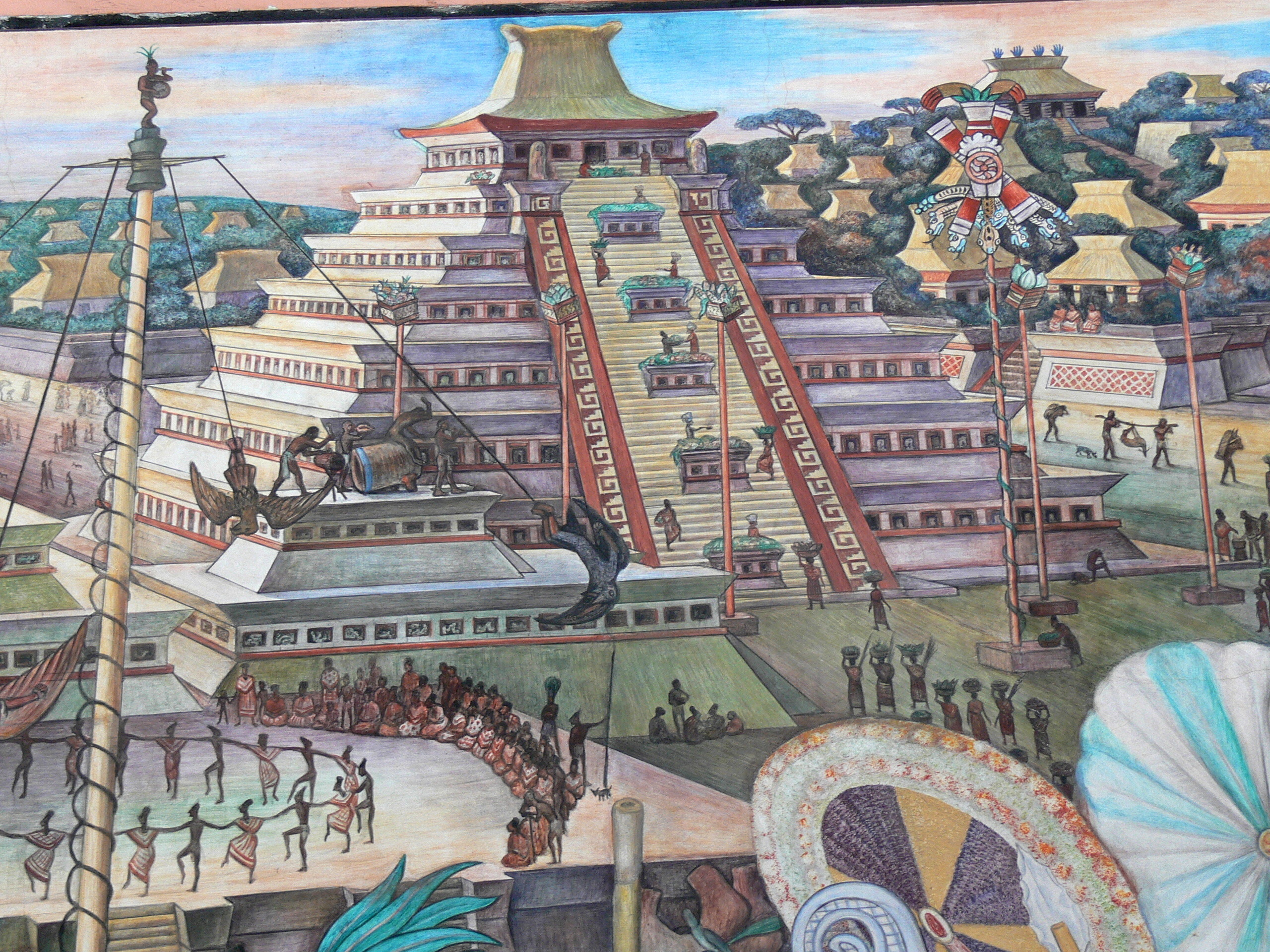 2560x1920 File:Murales Rivera - Indianer vor Tenochtitlan - Pyramide.jpg