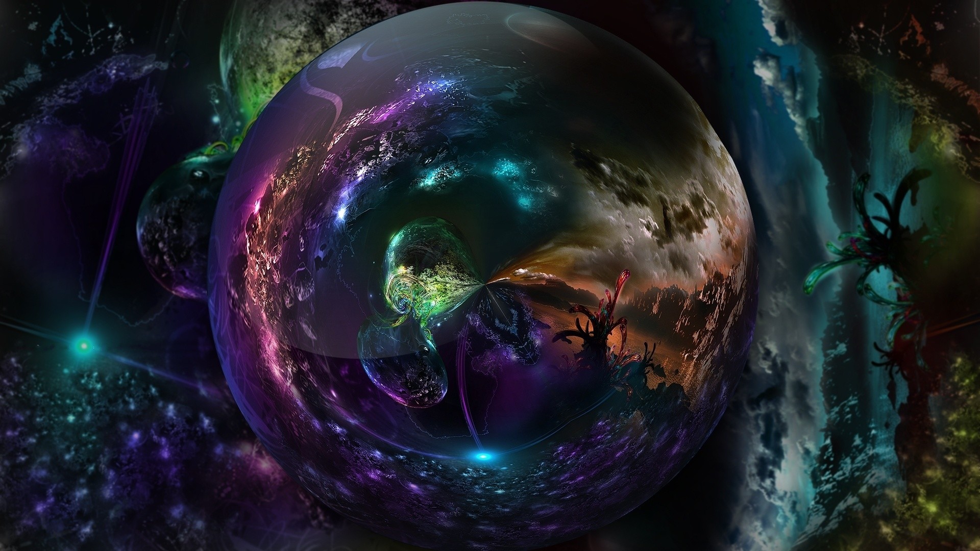 1920x1080  Wallpaper crystal ball, colorful, reflection, fate