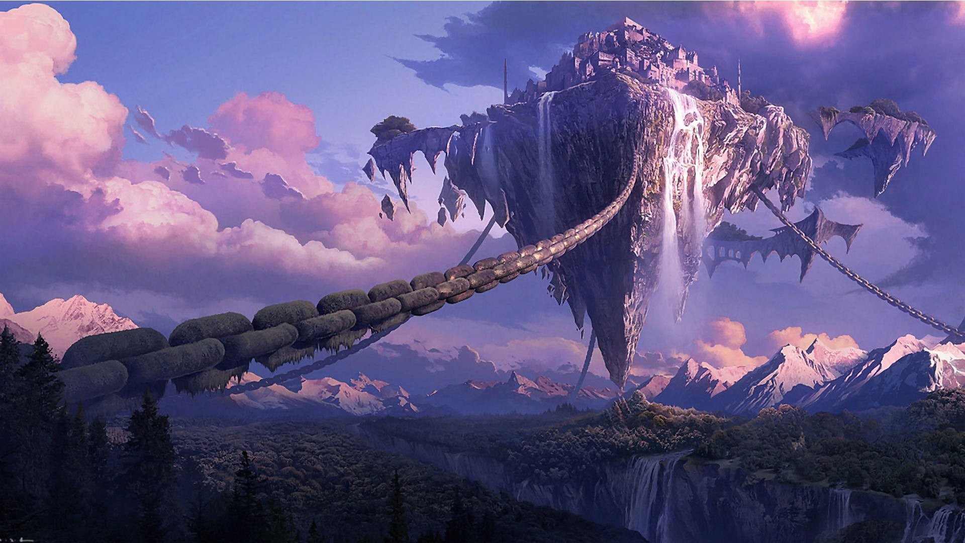 1920x1080 Wallpaper chained floating island fantasy 1920 x 1080 full hd