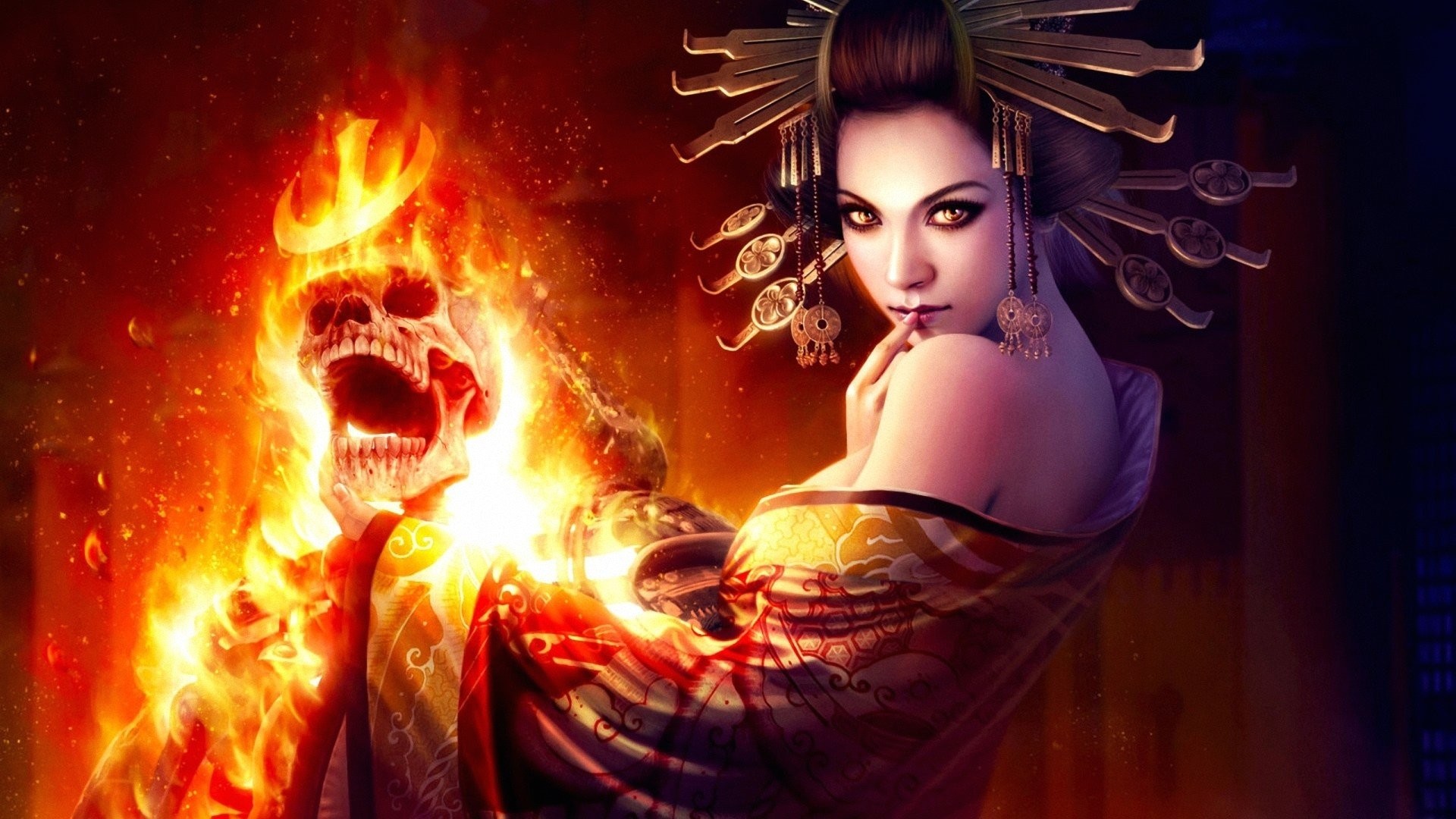 1920x1080 Wallpaper amletic girl fire and fantasy