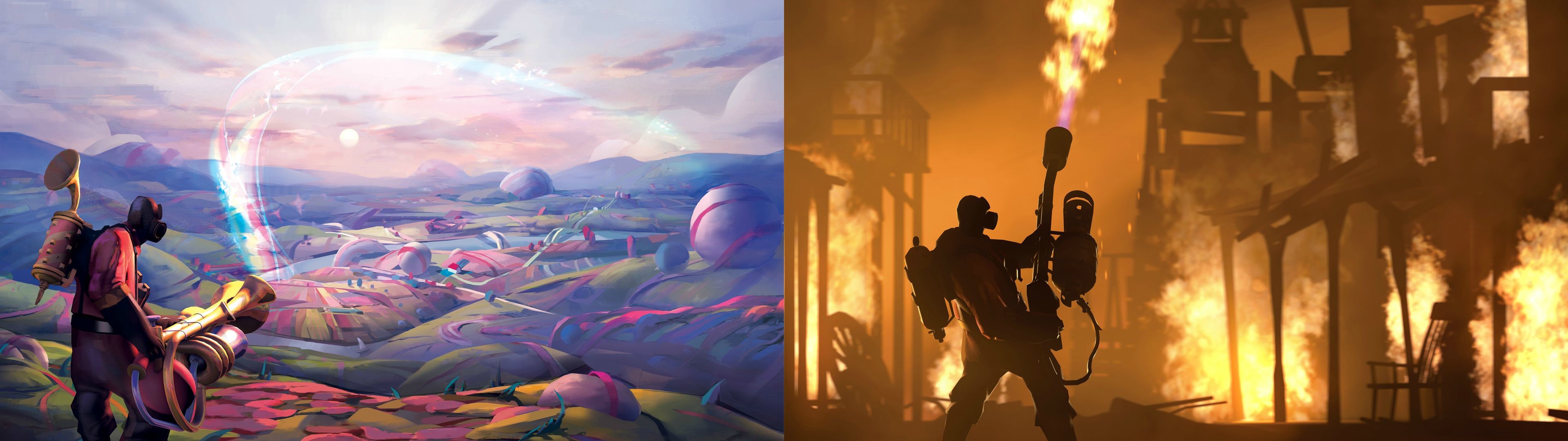 3840x1080 Combined two of my favorite Pyro wallpapers into a single, dual monitor  setup. (Credit to the TF2 wiki for the original wallpapers) ...