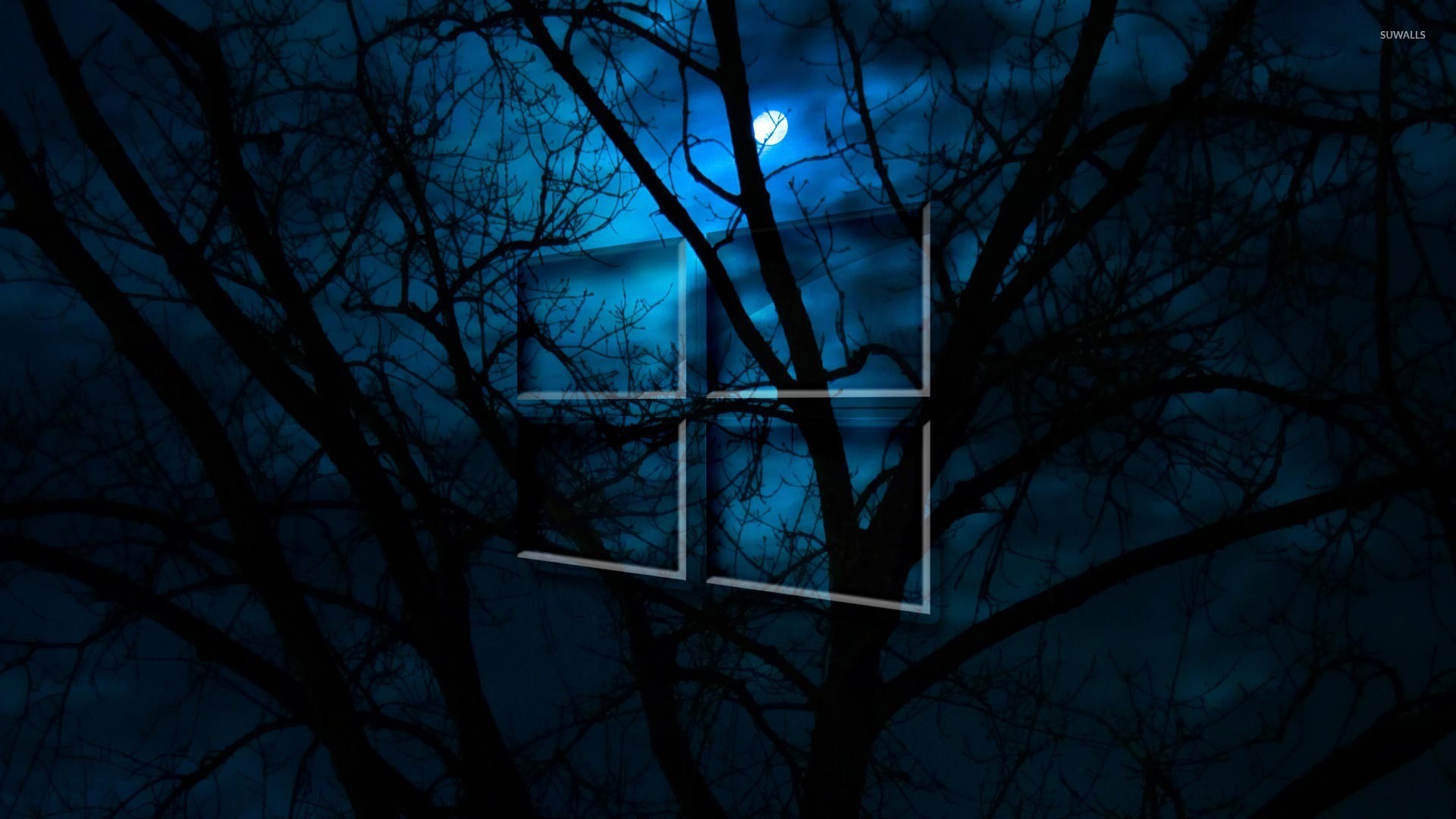1920x1080 Windows 10 in the cloudy night wallpaper