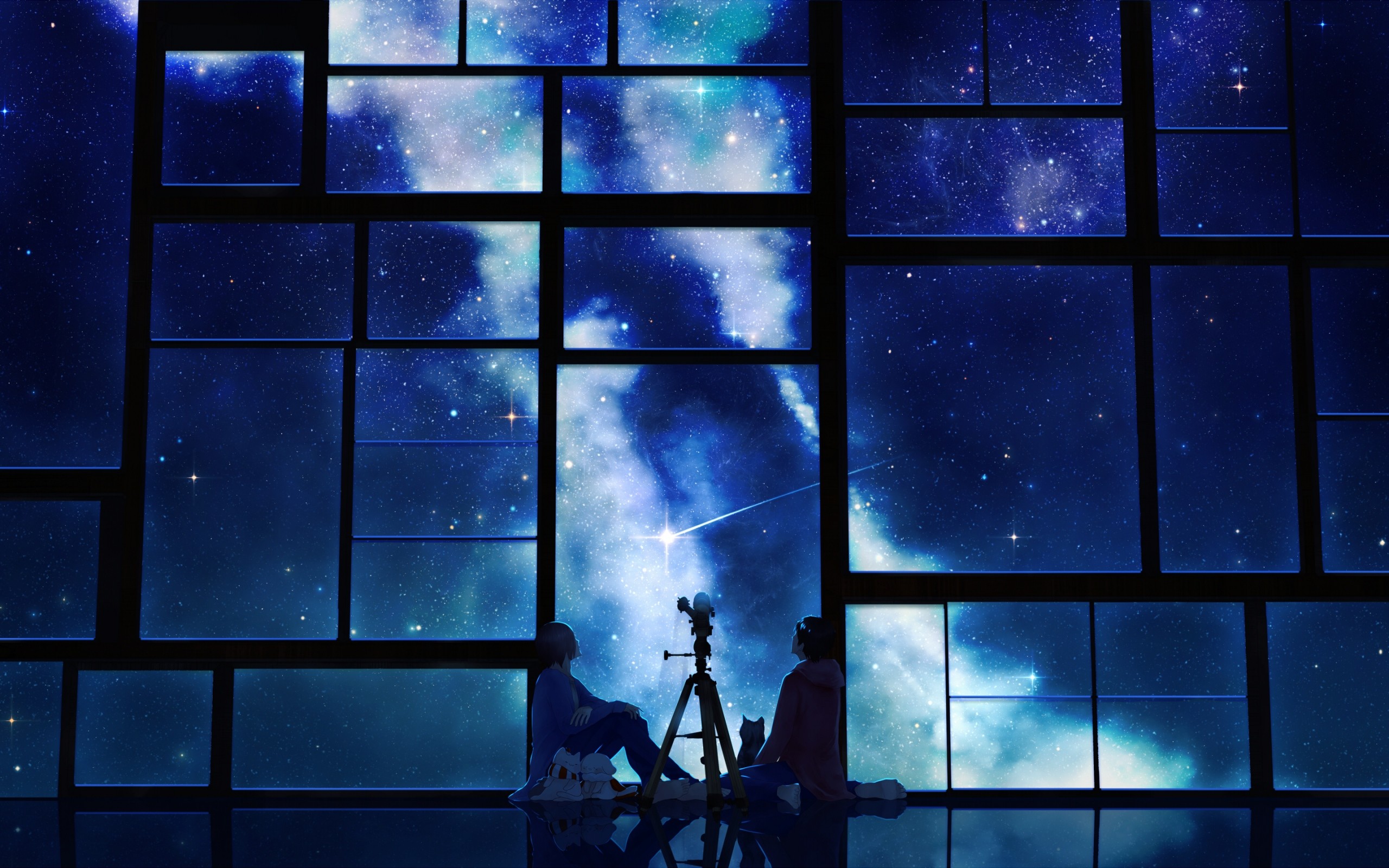 2560x1600 Preview wallpaper tamagosho, sky, stars, telescope, night, window 