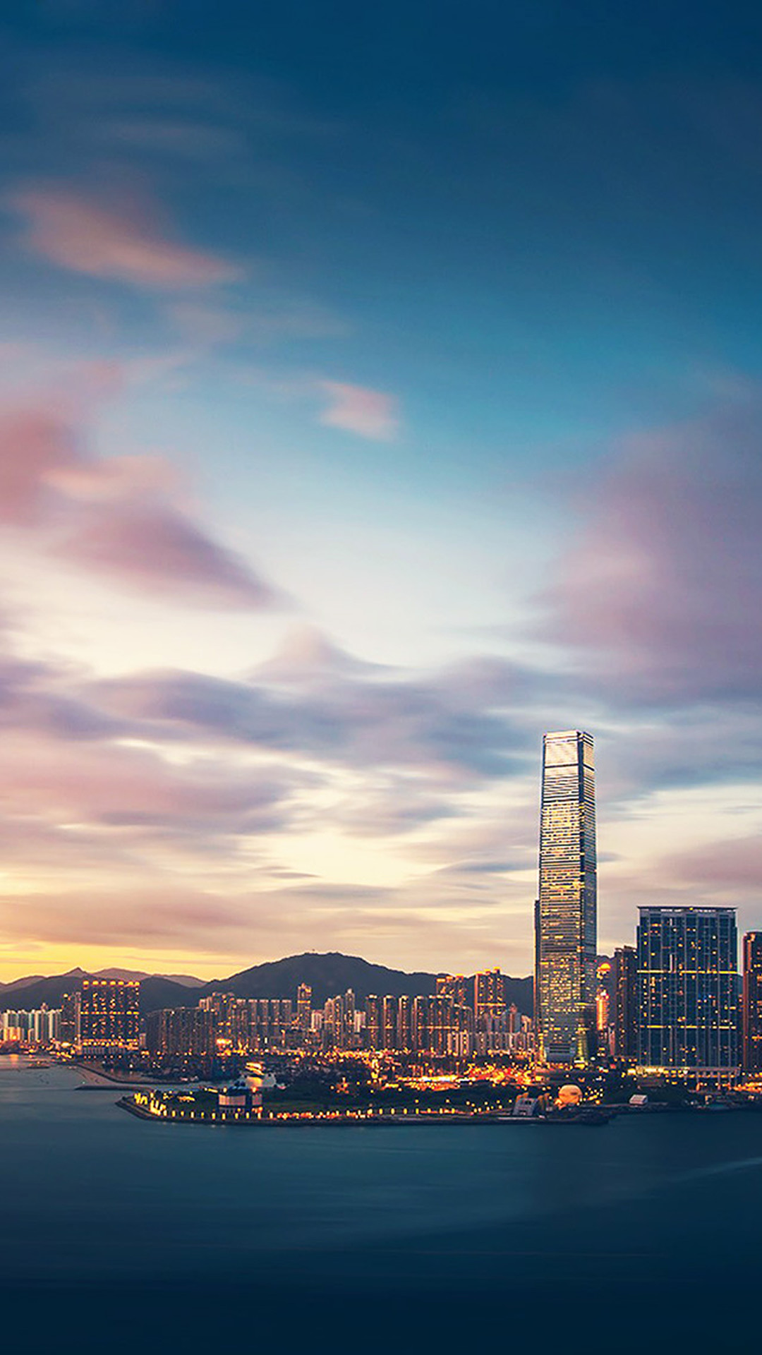 1080x1920 Hong Kong Sunset Skyscraper City Bay iPhone 8 wallpaper