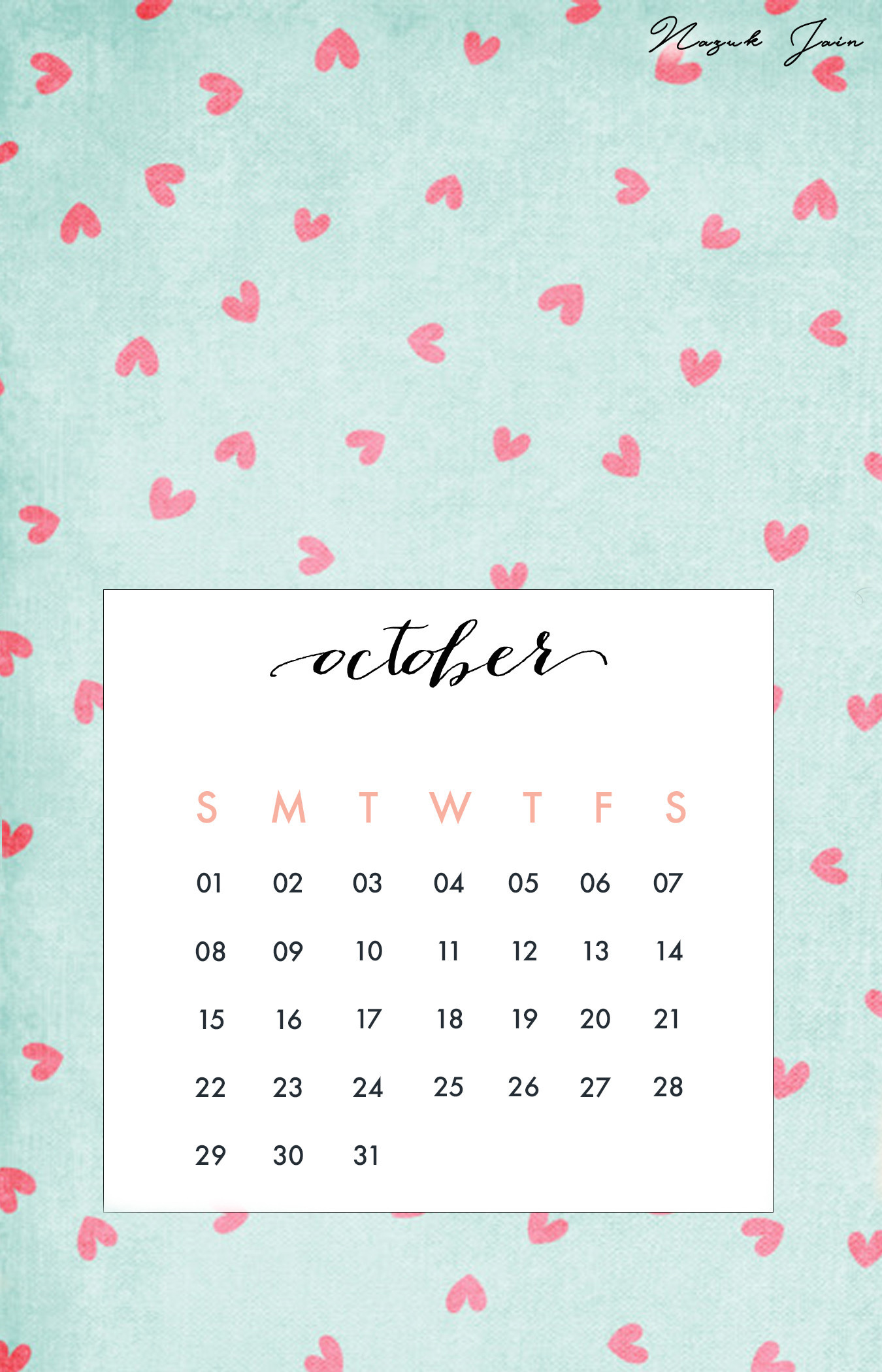 1350x2100  Wallpaper backgrounds ÃÂ· October - Free Calendar Printables 2017  by Nazuk Jain