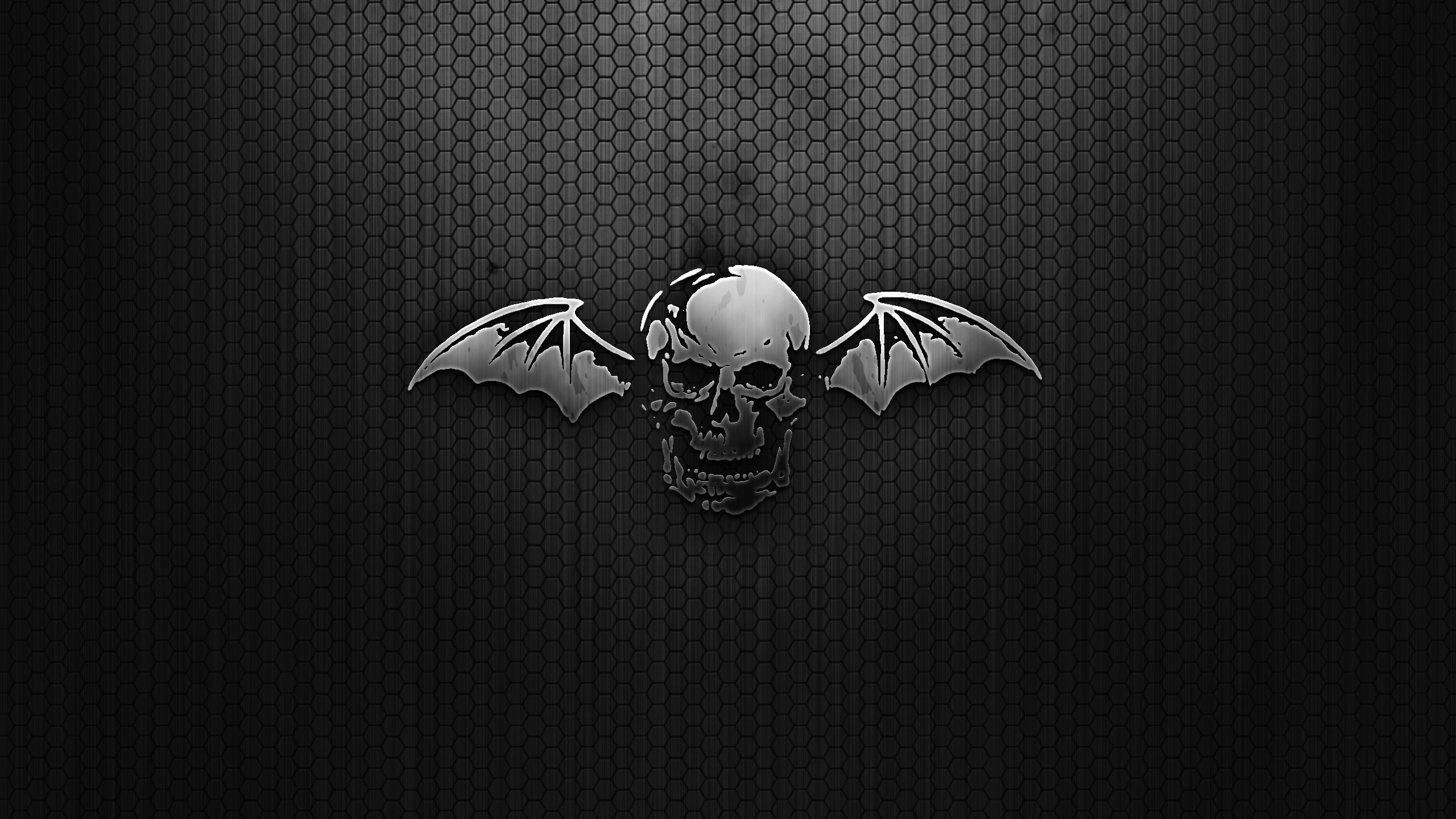 2560x1440  Wallpaper black, skull, wings, mesh