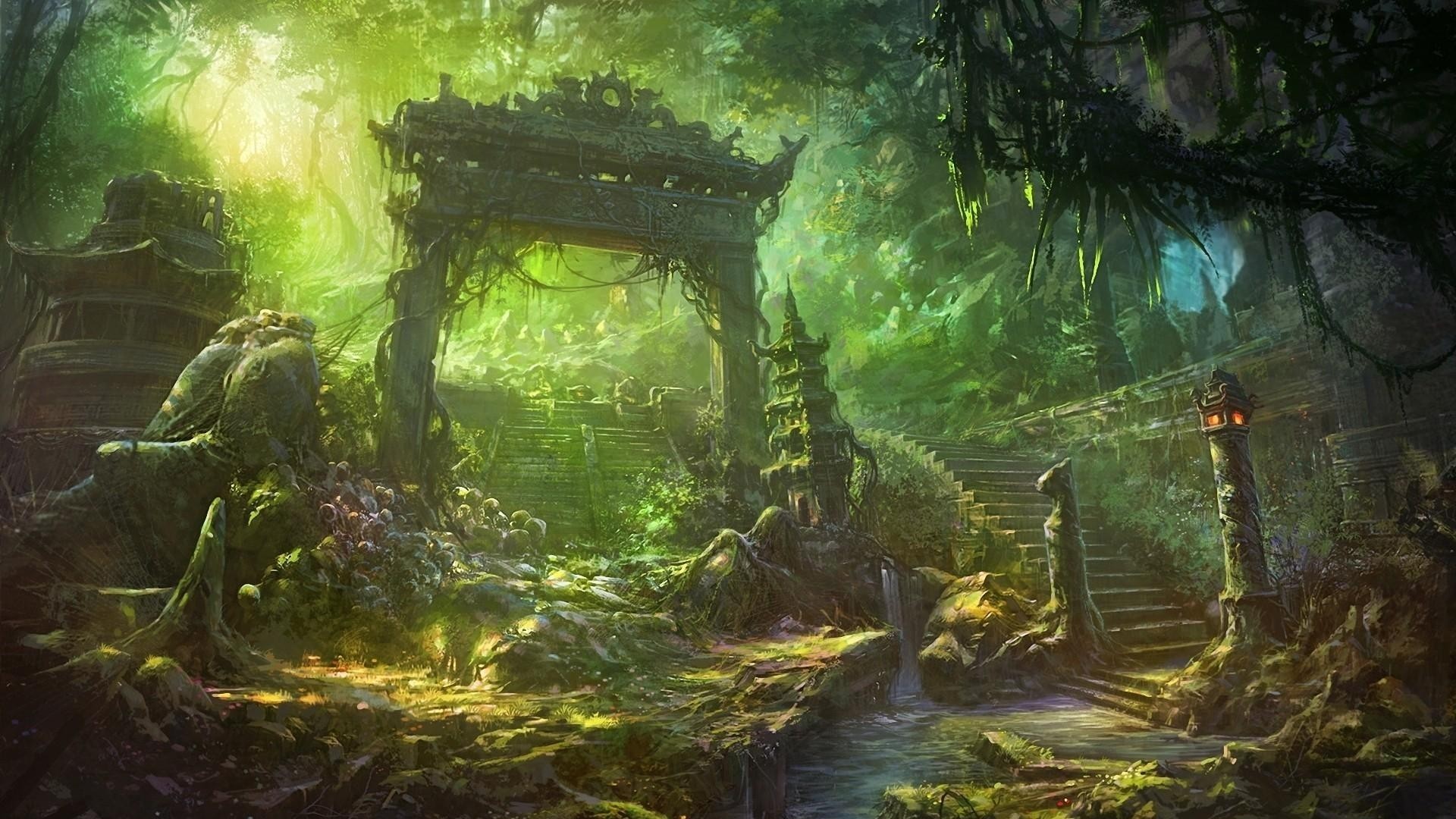 1920x1080 Ancient - GREENWAY ARCH Staircase Forest Overgrown Debris FANTASY ARCHWAY  Best Wallpapers for HD 16:
