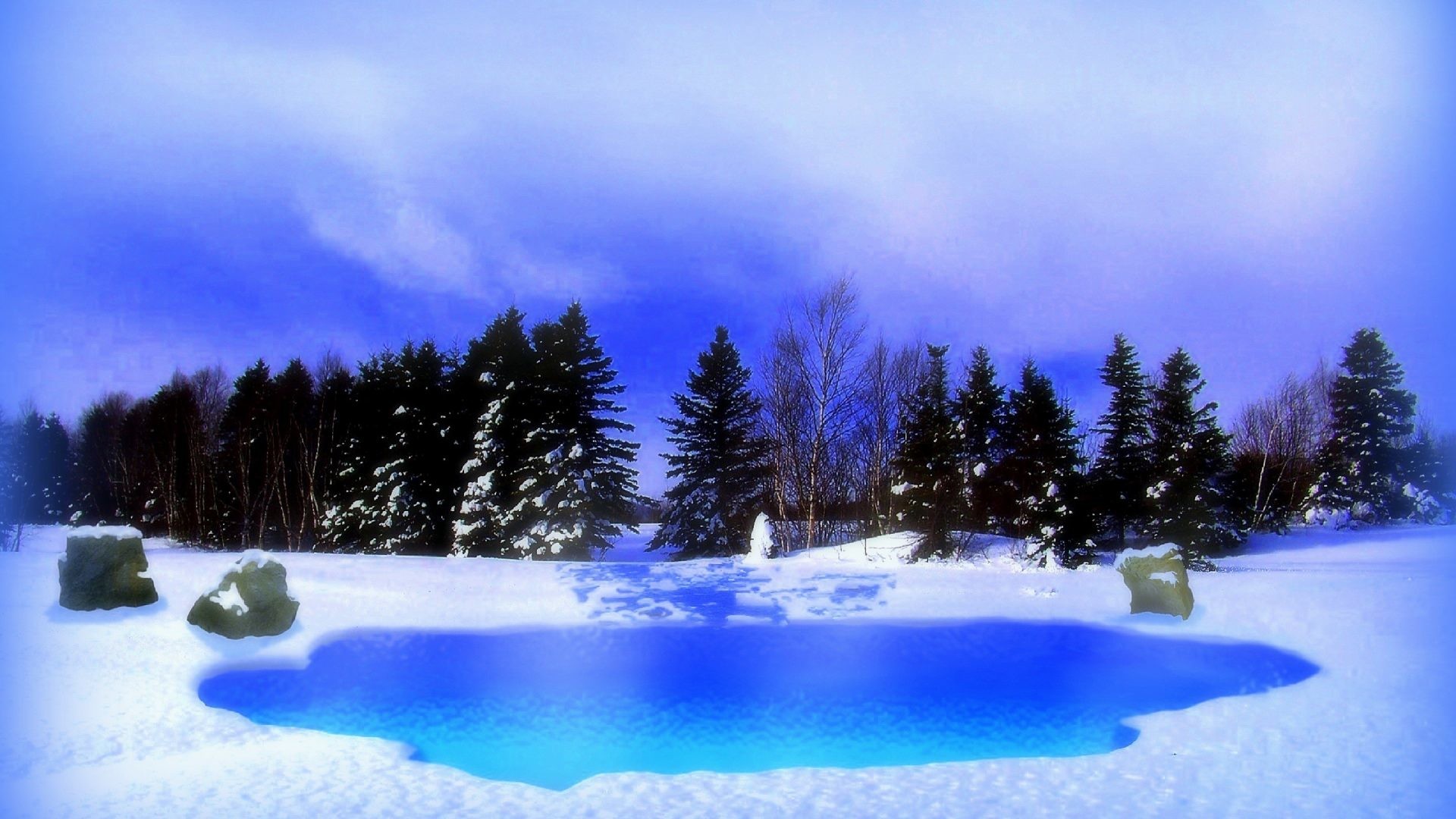 1920x1080 Four Tag - Year New Hole Nature Xmas Water Swamp Forests Frosty Snow  Photography Landscapes Pre