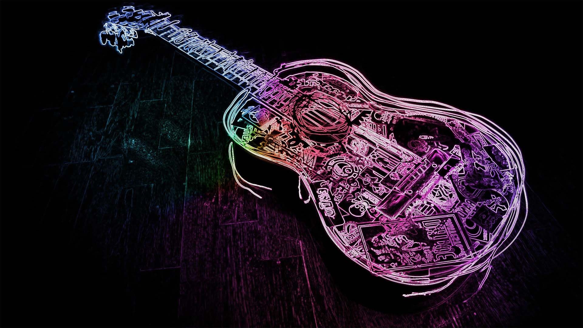 1920x1080 Glowing Neon Guitar Outline | HD Dance and Music Wallpaper Free Download ...