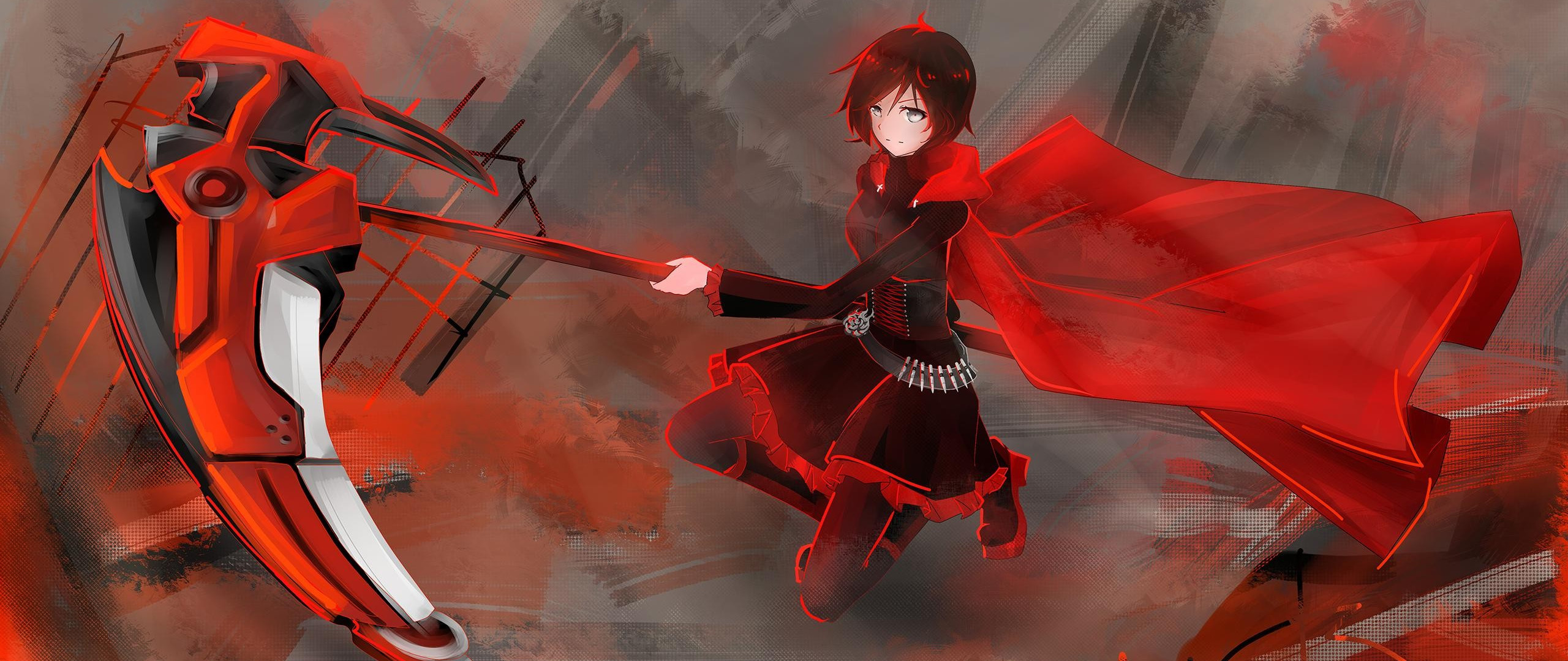 2560x1080 Preview wallpaper rwby, ruby rose, girl, scythe, weapon 