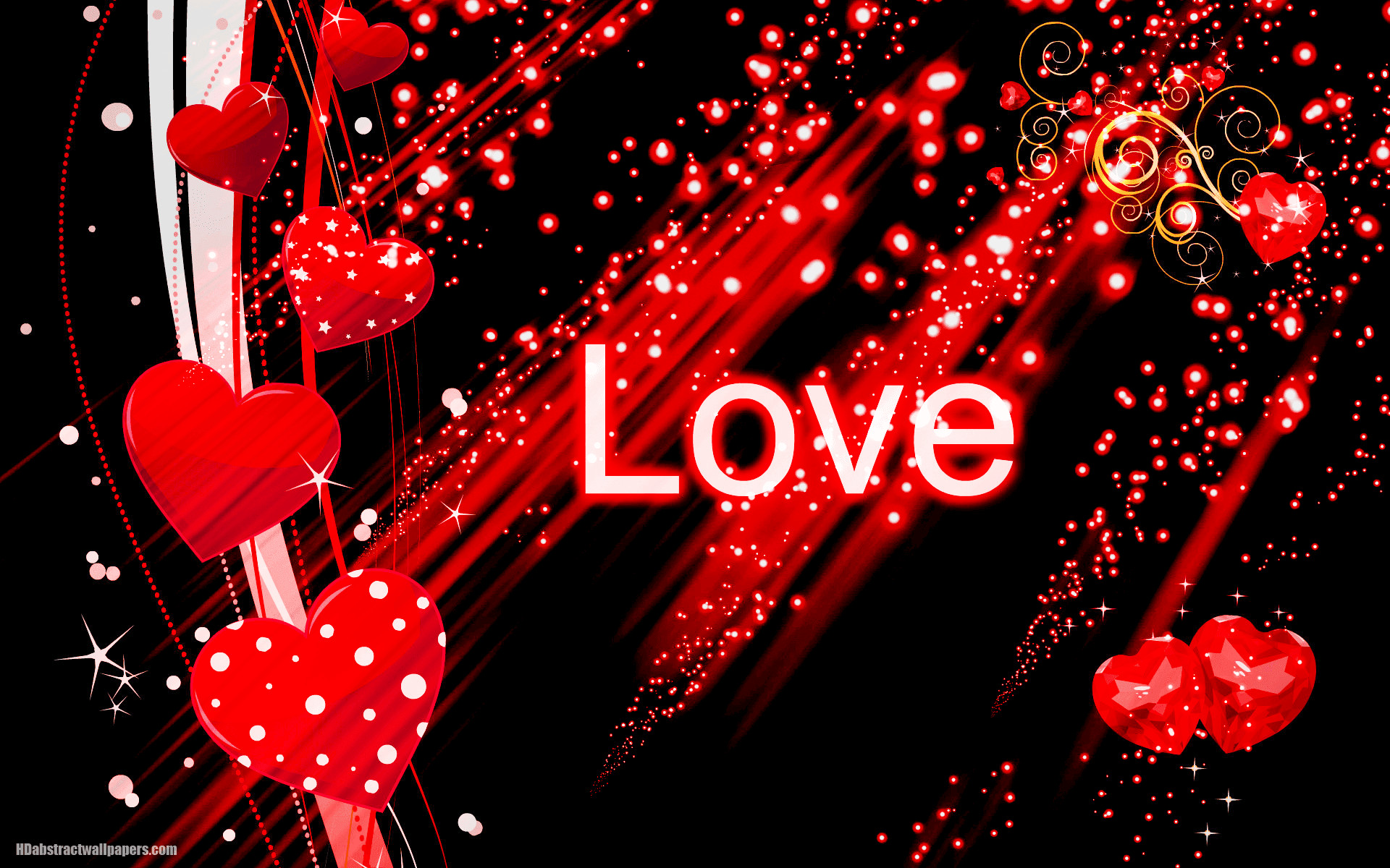 1920x1200 Black abstract wallpaper with red love hearts