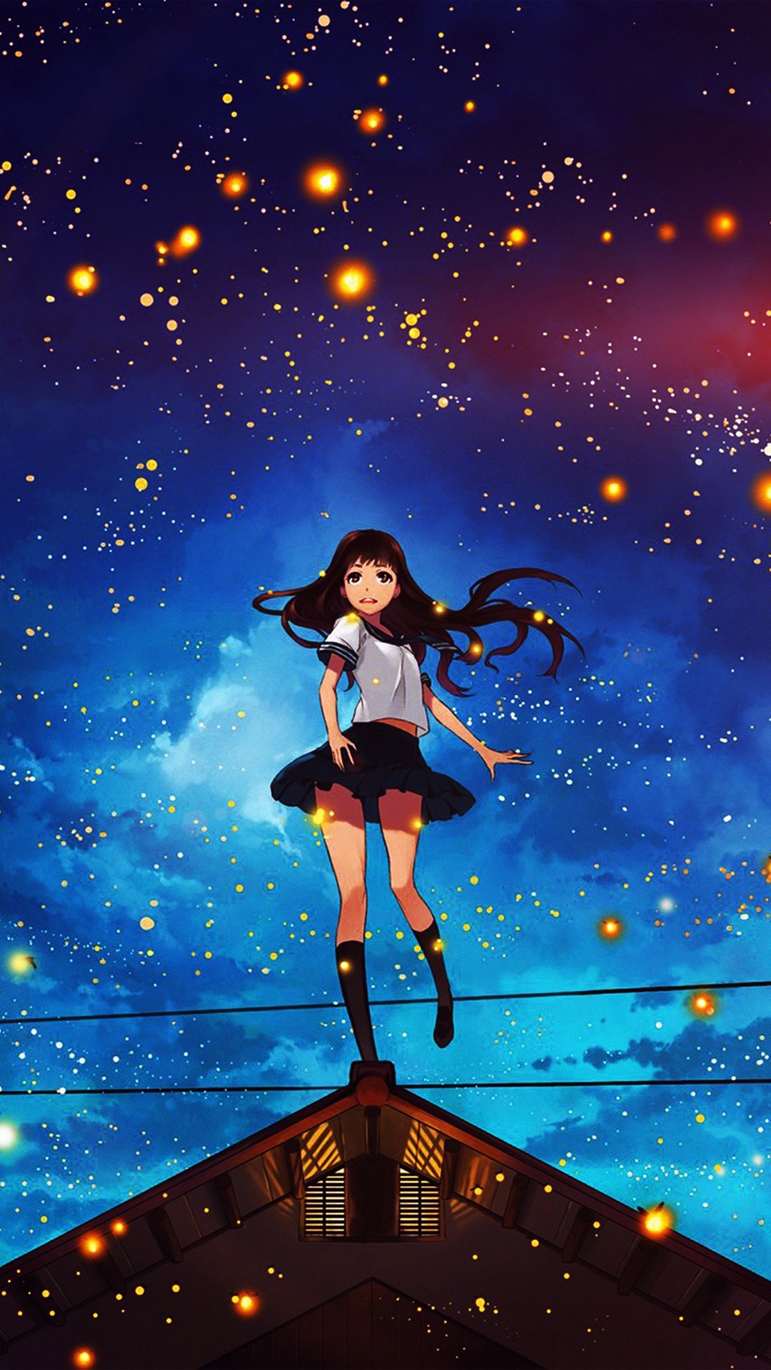 1080x1920 Girl Anime Star Space Night Illustration Art Flare #iPhone #6 #wallpaper