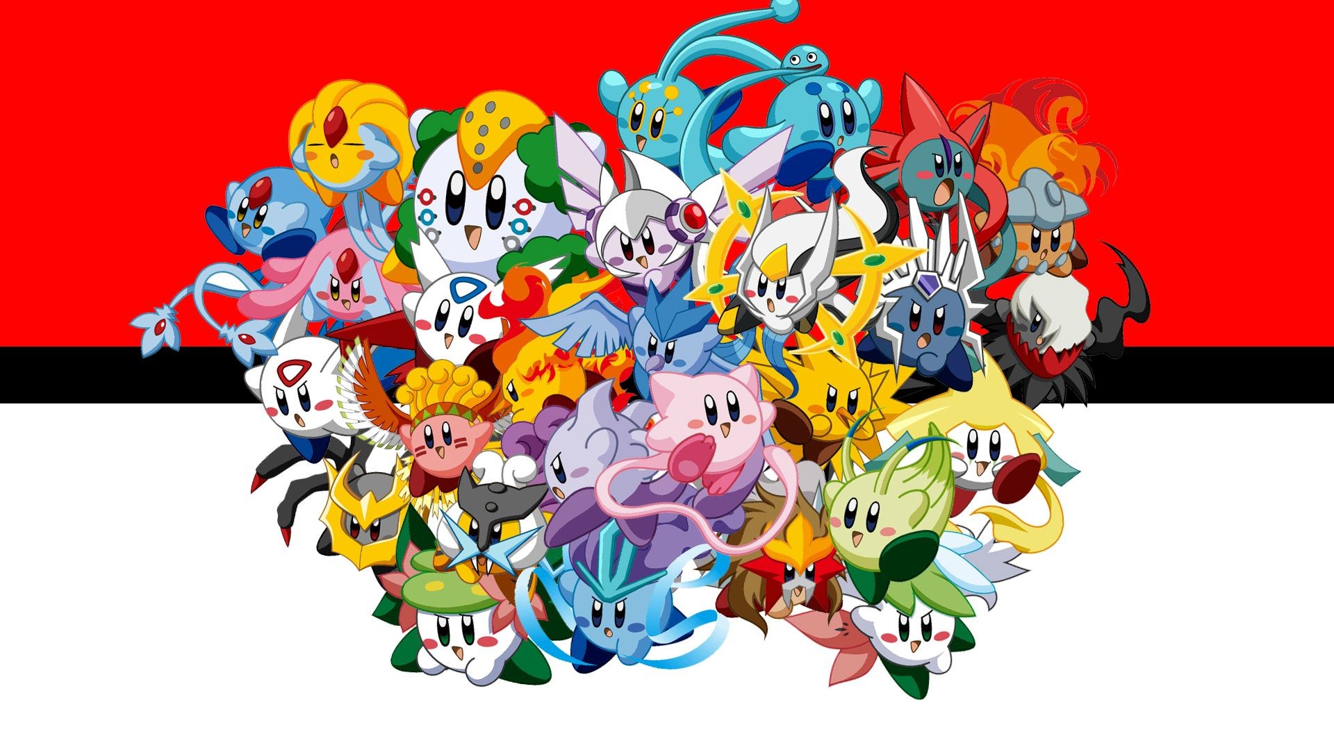 1920x1080 I made a wallpaper with Kirby as (most of) the Legendary PokÃ©mon