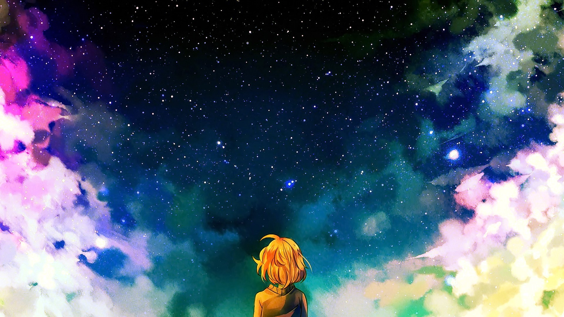 1920x1080 illustration blonde anime anime girls space sky Kyoukai no Kanata Kuriyama  Mirai nebula atmosphere universe astronomy