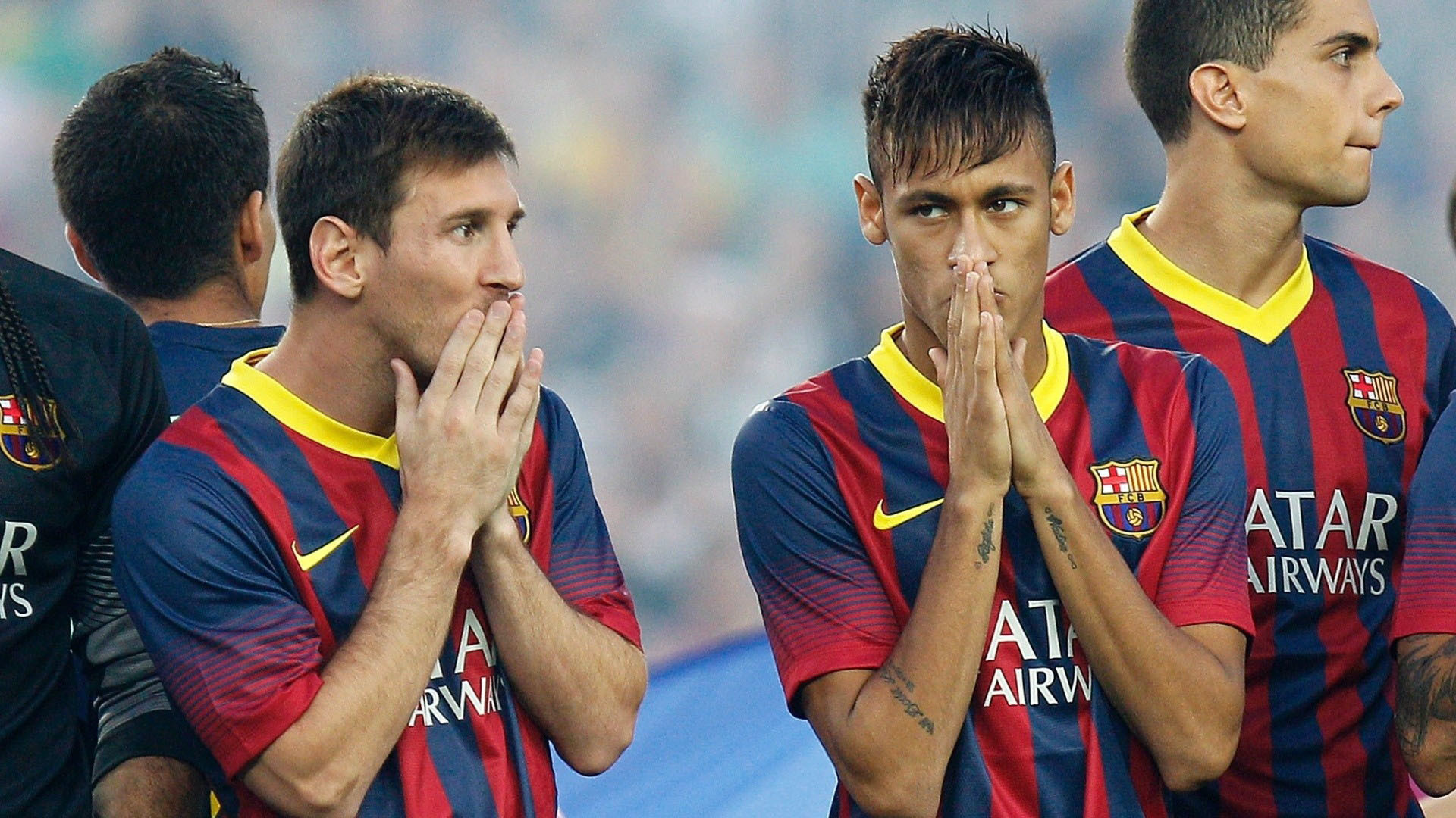 1920x1080 Messi and Neymar nervous during a Barcelona media photoshoot