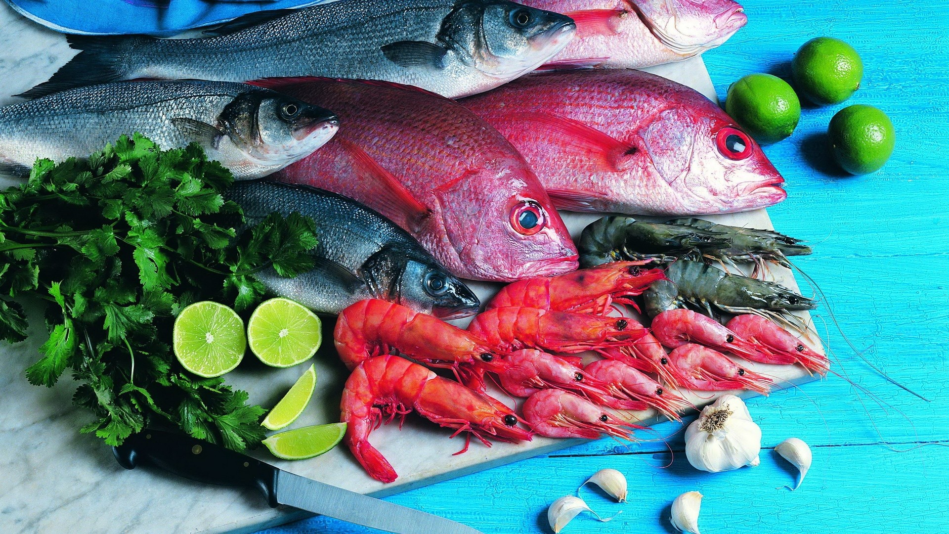 1920x1080 Download Wallpaper  fish, fresh, shrimps, seafood, garlic, greens  Full HD 1080p HD Background