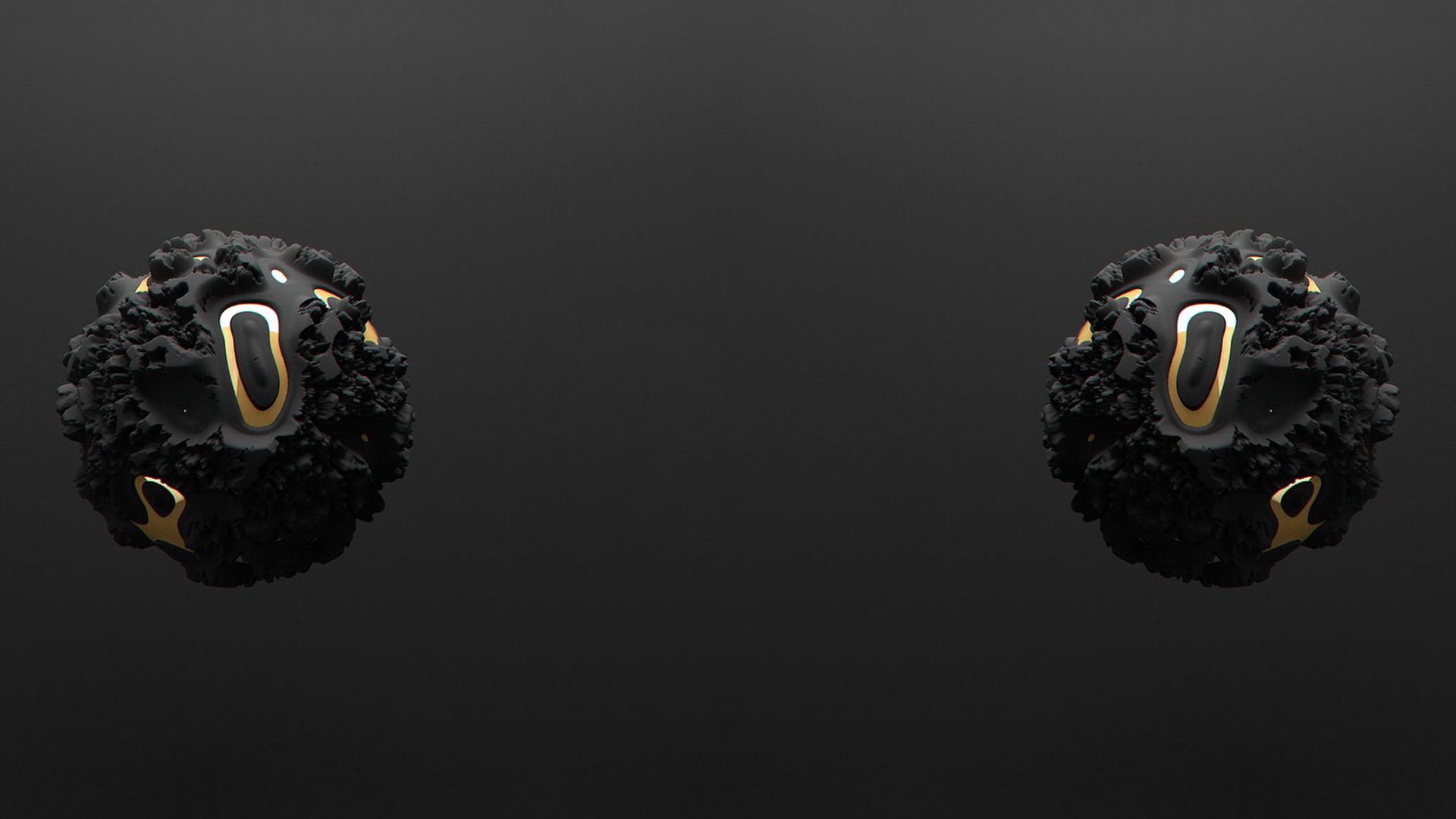1920x1080 two black stone 3D splash art, 3d object , gold, minimalism HD wallpaper