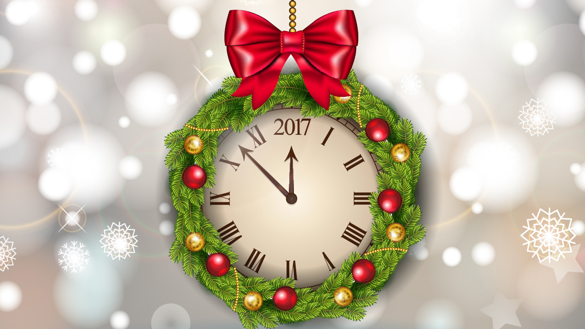1920x1080 Holiday - New Year 2017 Holiday New Year Wreath Clock Wallpaper