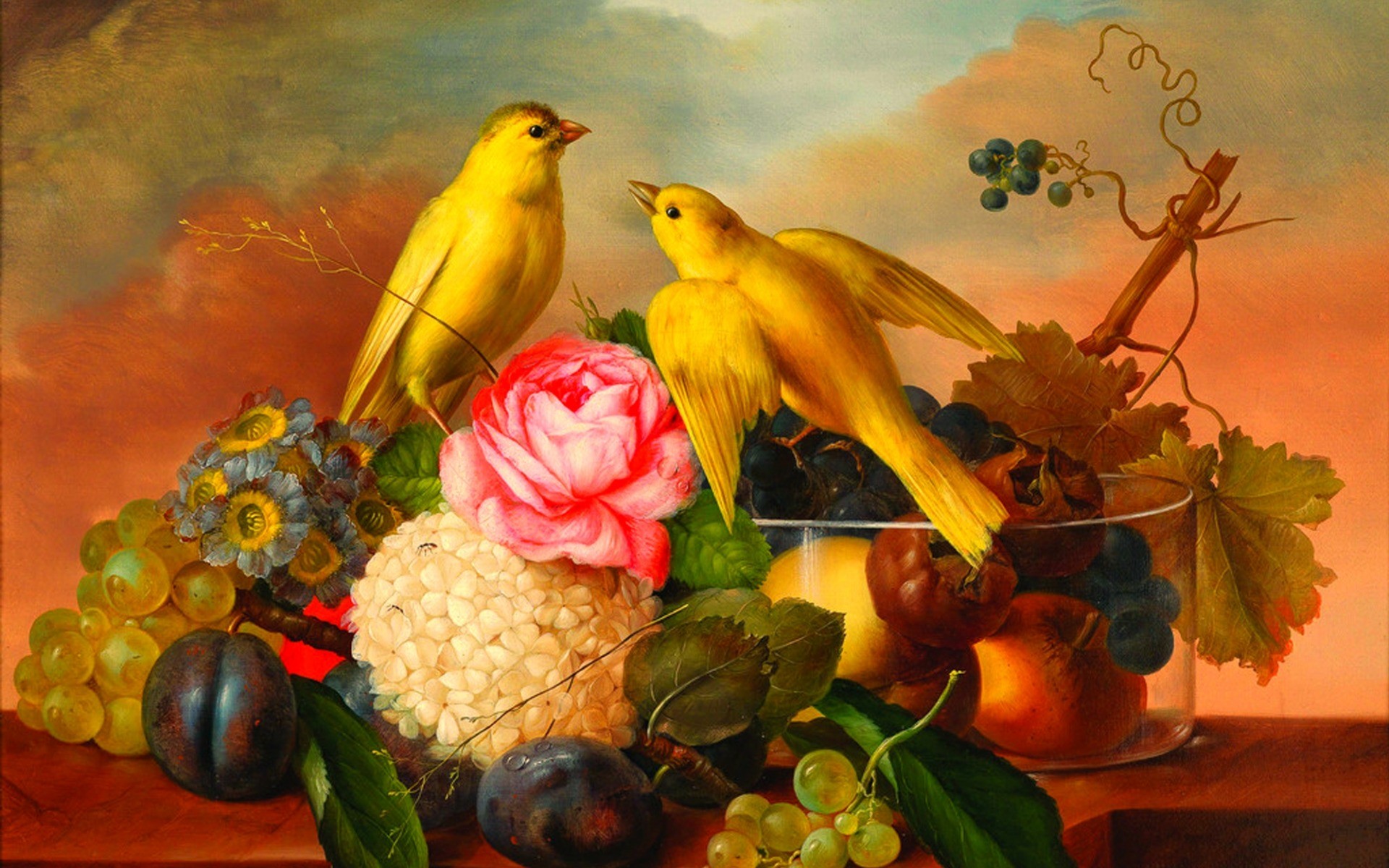 1920x1200 Yellow Birds Flowers & Fruits wallpapers and stock photos