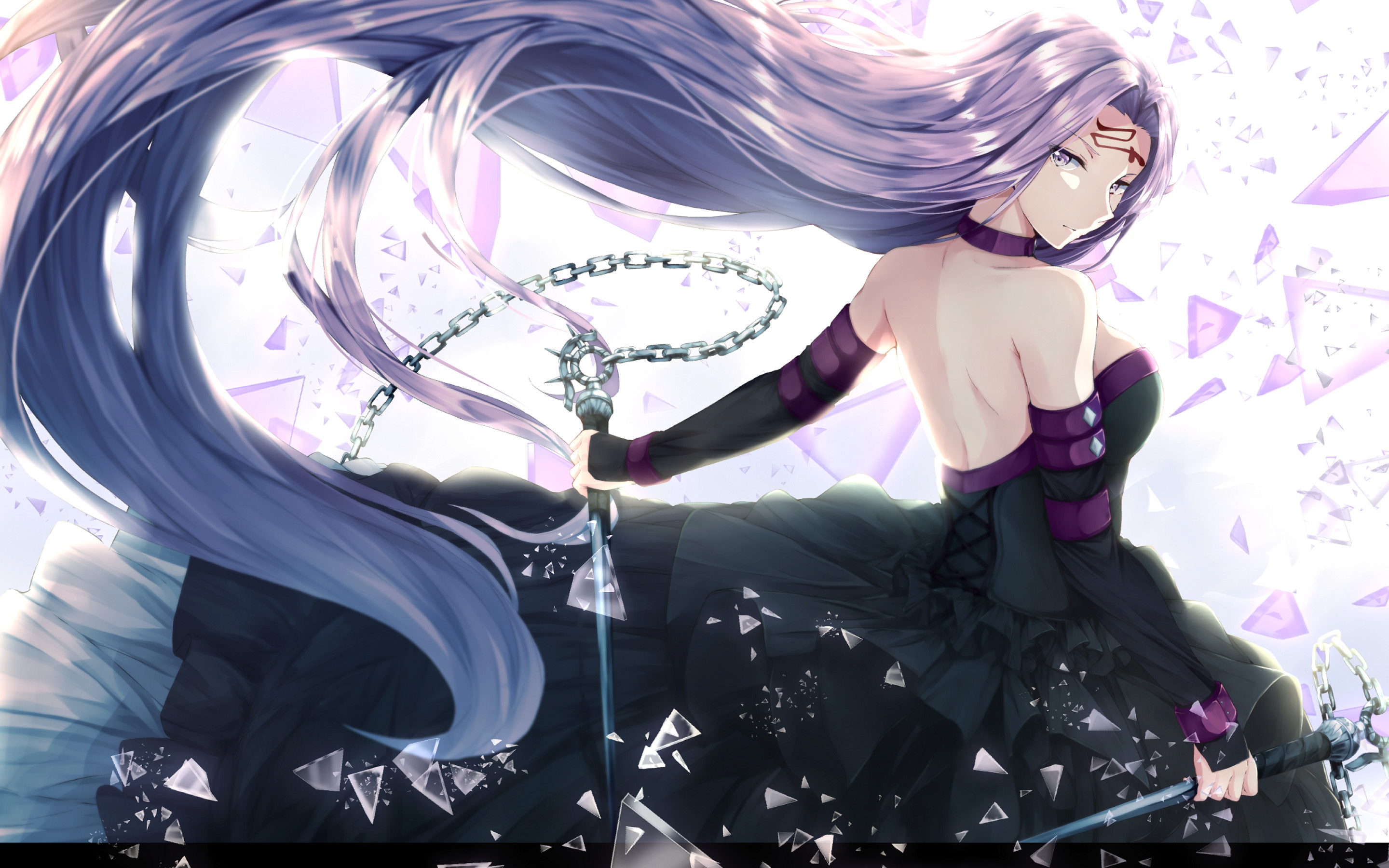 2880x1800 Fate Stay Night, Rider, Purple Hair, Black Dress, Sword, Chains,