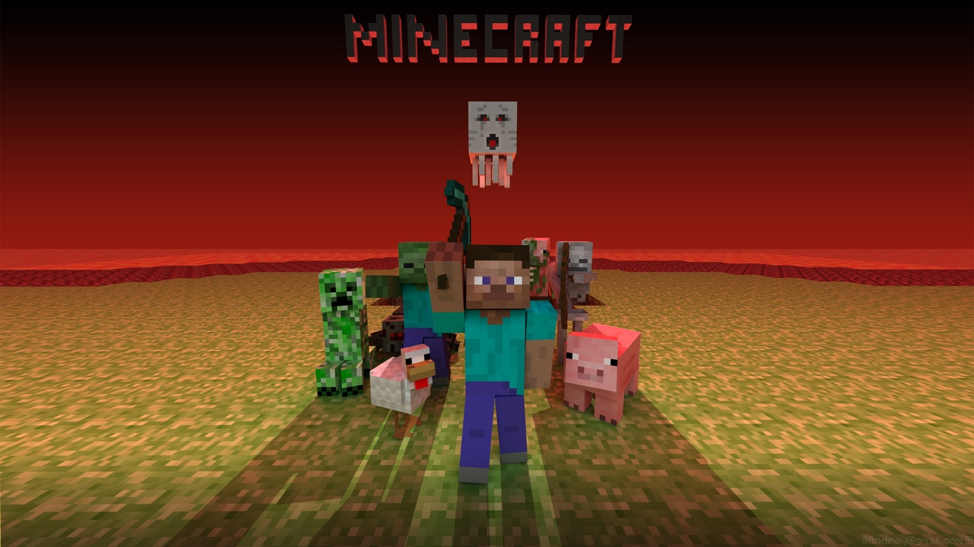 1920x1080 Preview wallpaper minecraft, mobs, creeper, snake, zombie, chicken, pig,