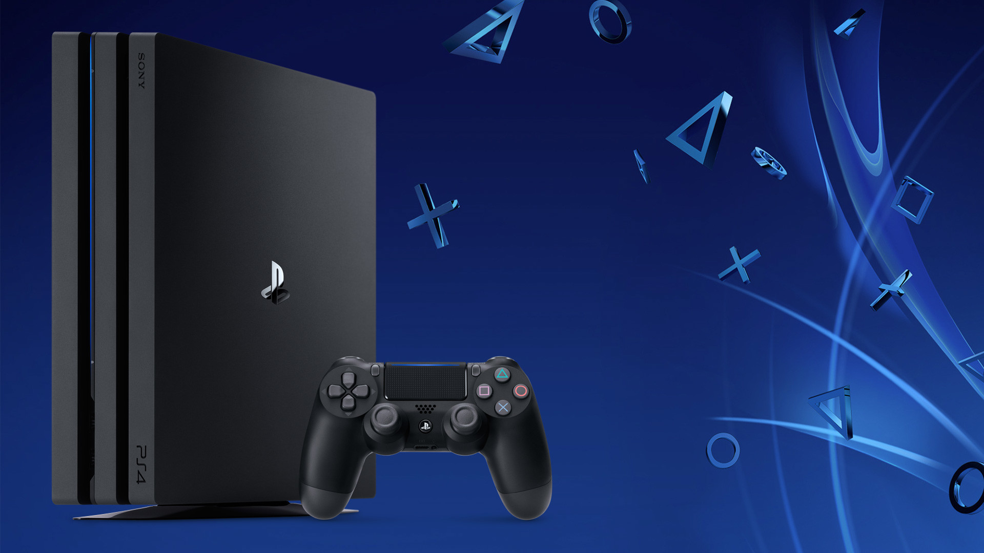 1920x1080 playstation 4 pro with controller set to a blue background