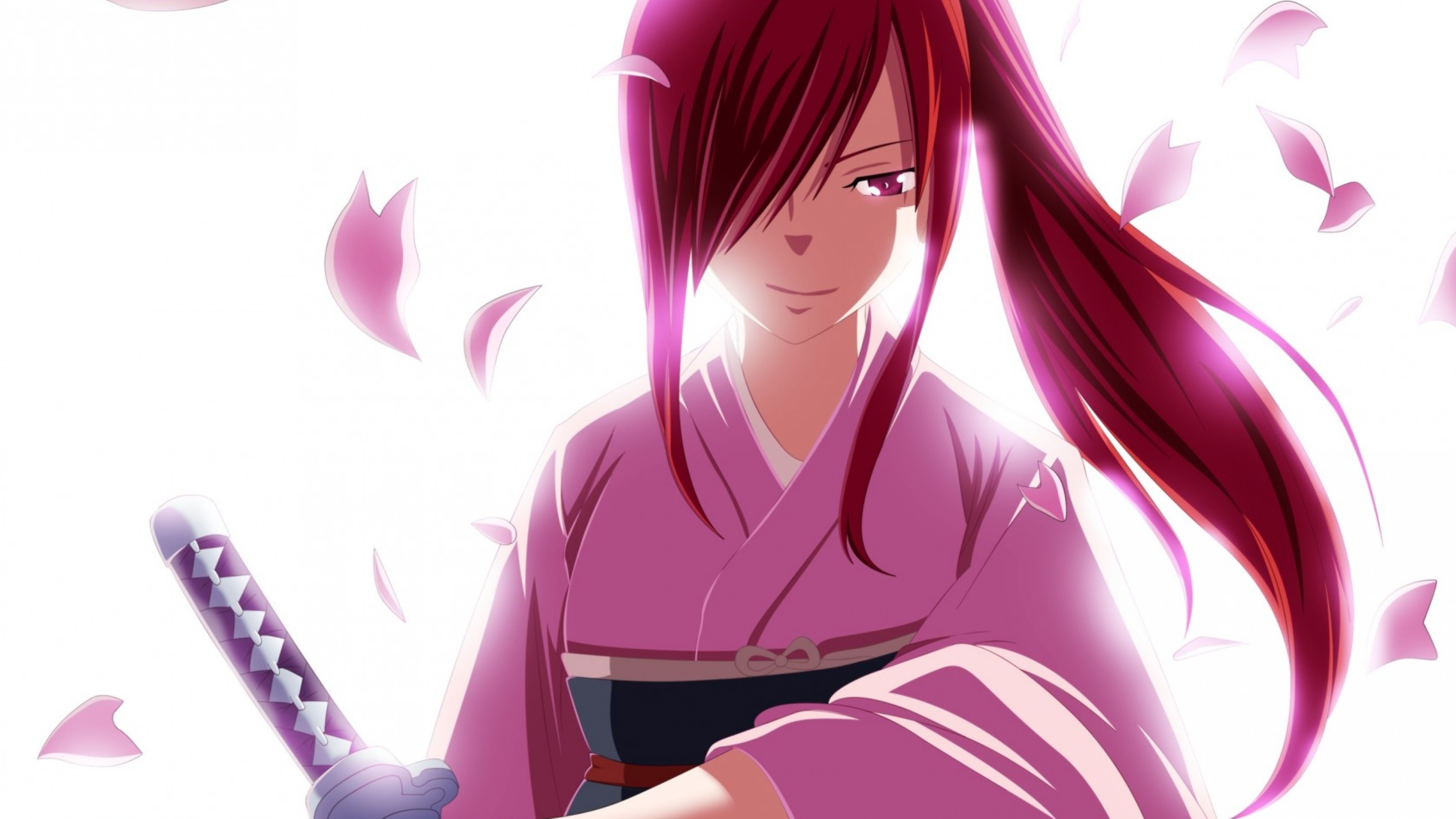 3840x2160  Wallpaper erza scarlet, fairy tail, smile, arms, petals