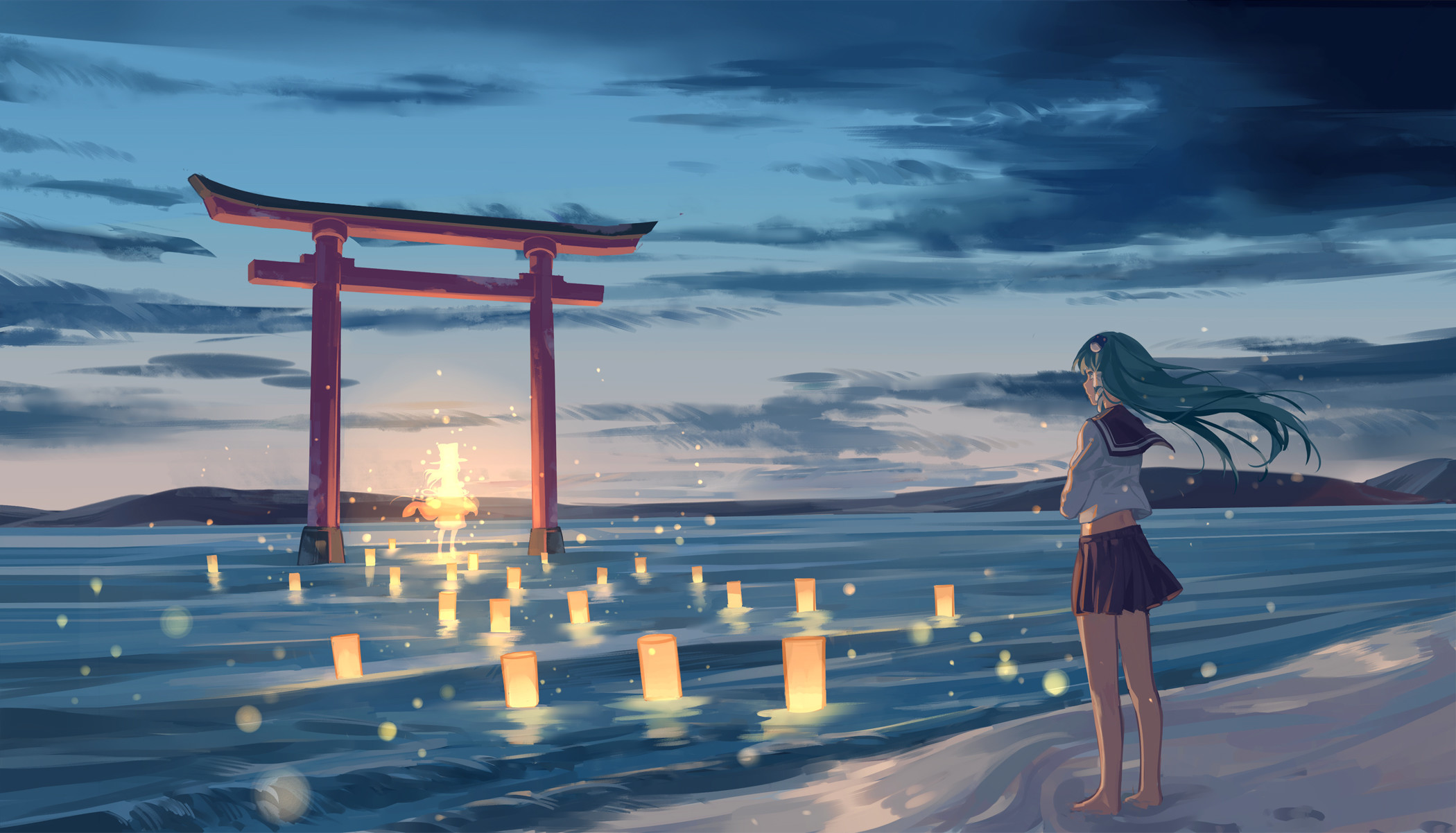 2100x1202 Anime Girl On The Beach Wallpaper |  | ID:55286