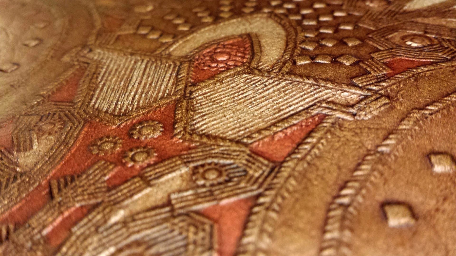 1920x1080 ... Heavily Tooled Piscine Pattern on Leather ...