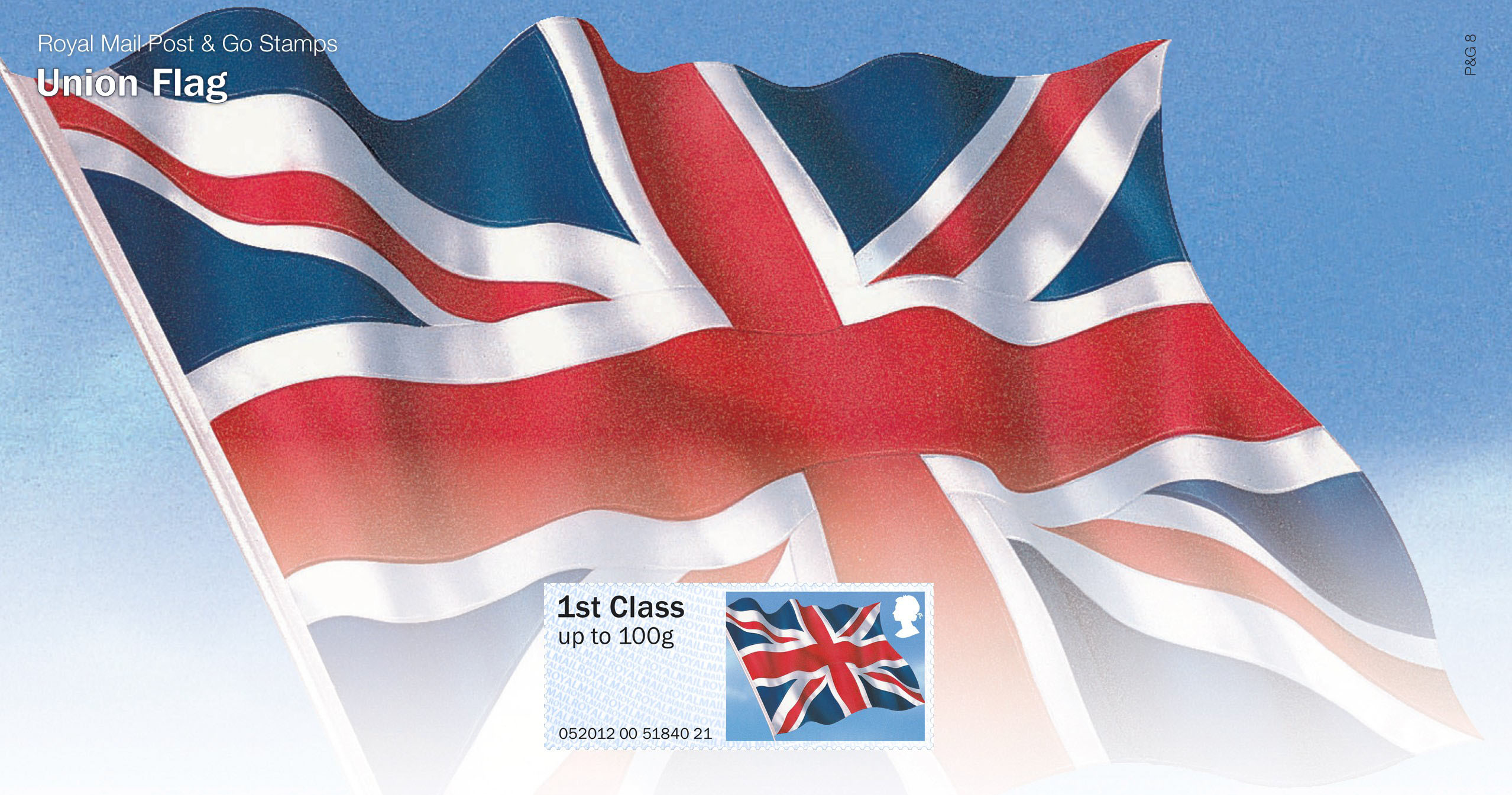 2557x1345 Post & go stamp of the Union Jack on a flag background.