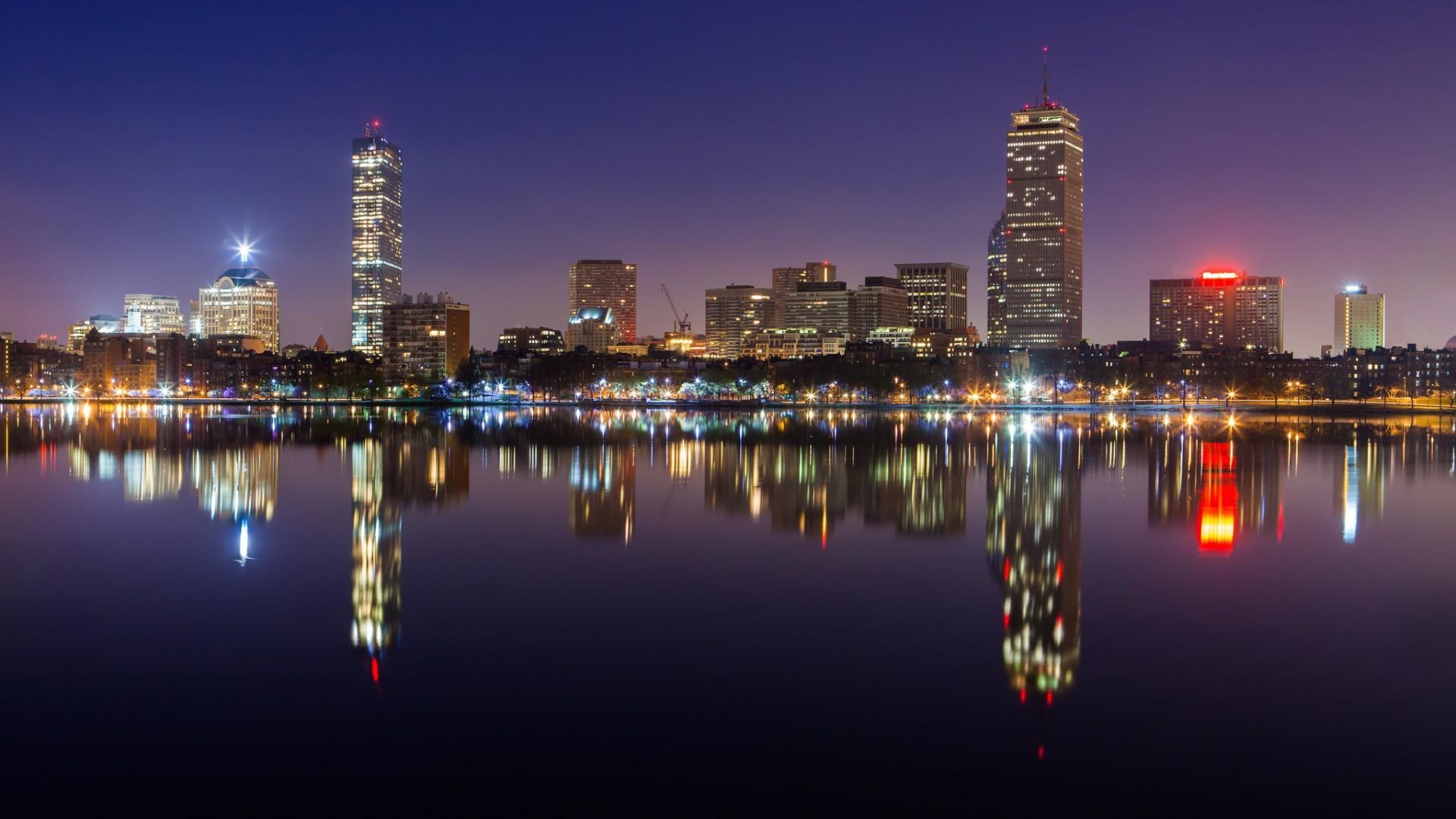 1920x1080 Boston skyline, city, night