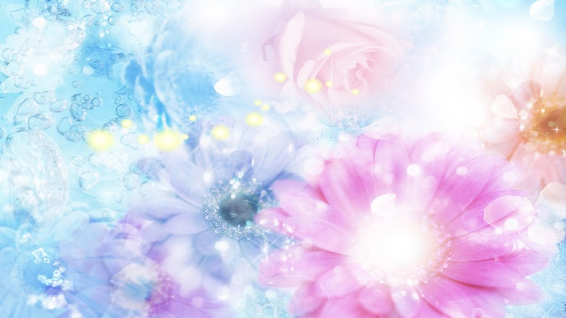1920x1080 Preview wallpaper pink, blue, flowers, blurred, background, effects  