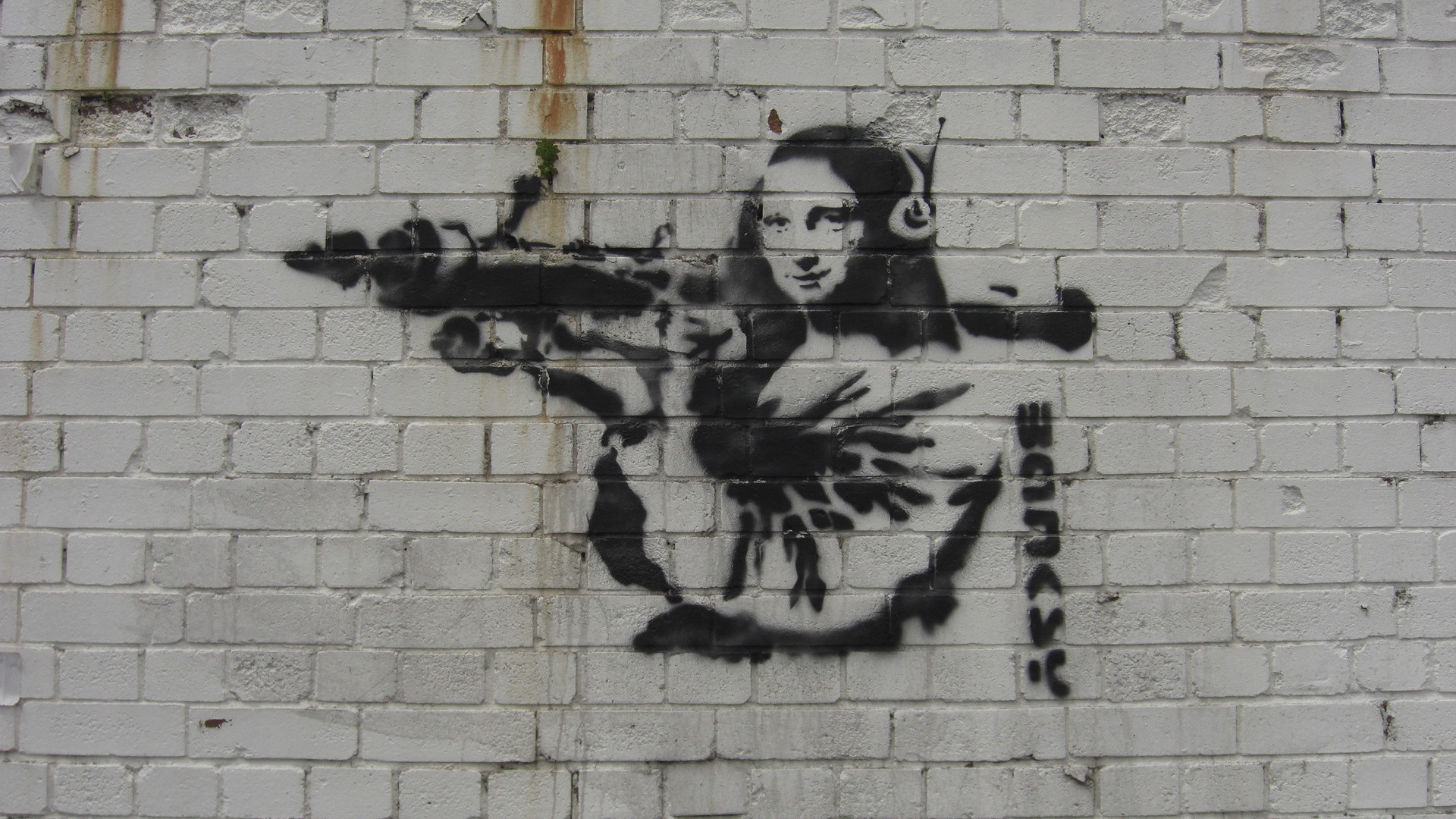 1920x1080 Banksy Mona Lisa Rocketlauncher, Banksy, Street Art, Streetart, Graffit,  Mona Lisa