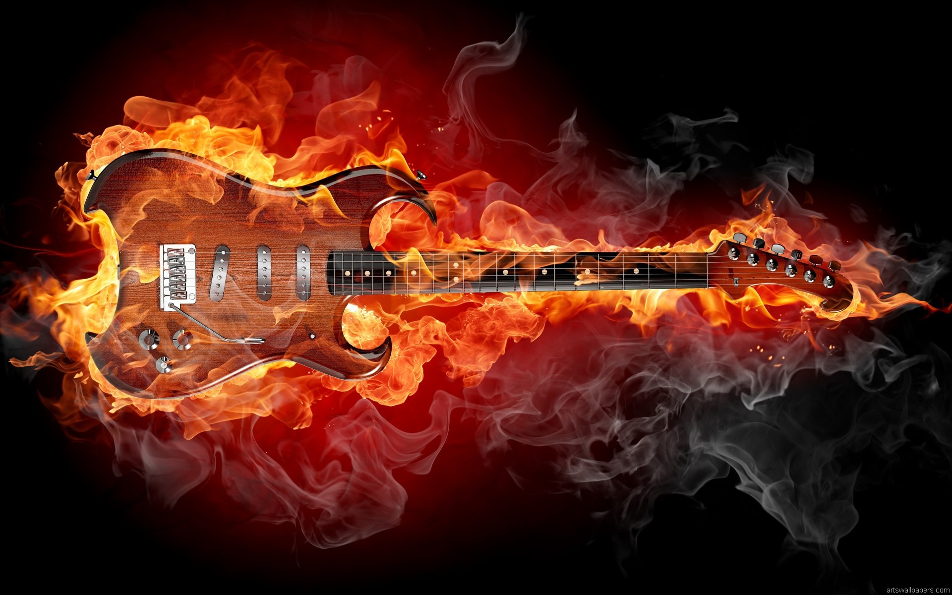 1920x1200 Flaming Guitar Wallpaper