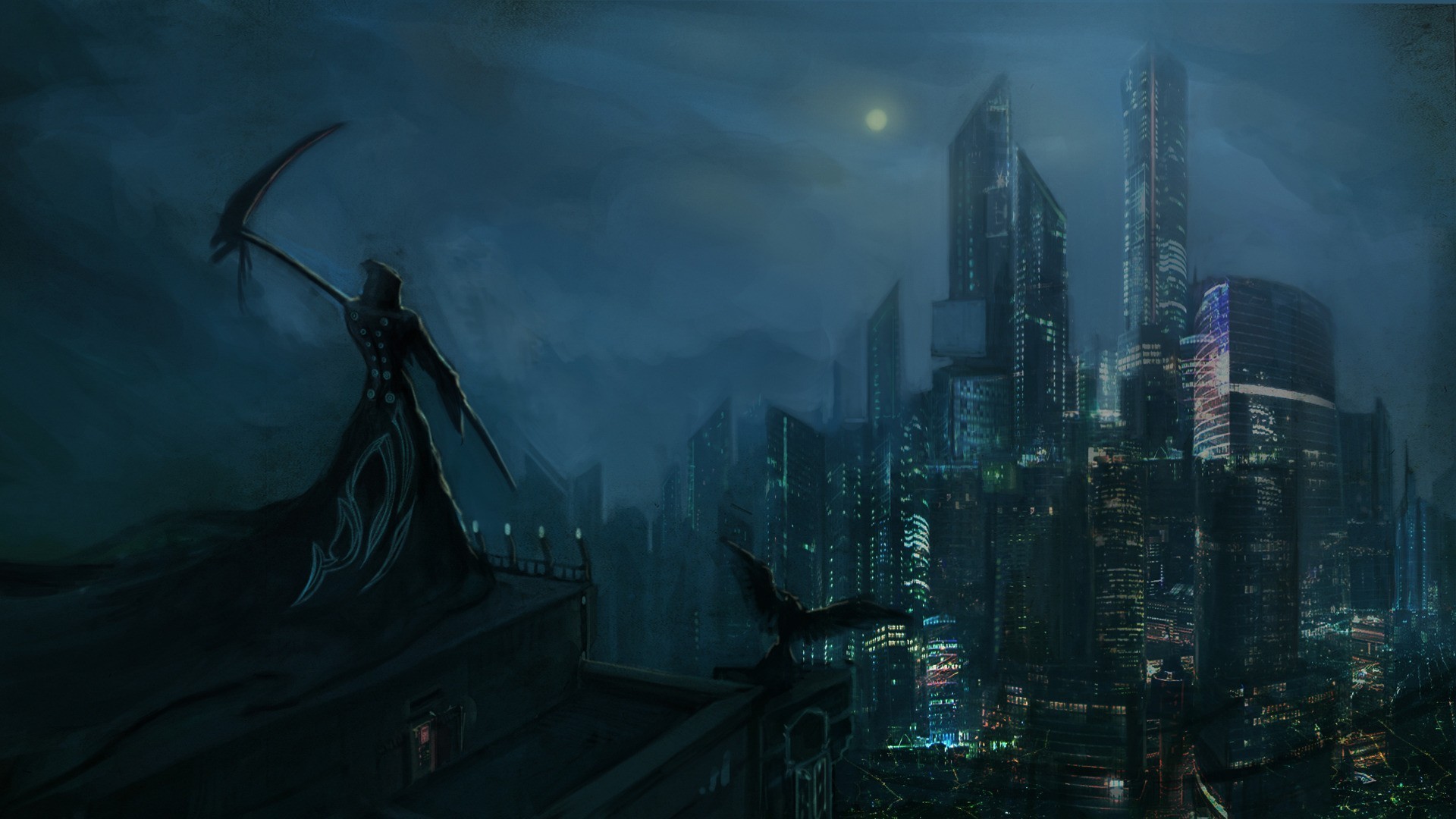1920x1080 Grim reaper overlooking the city HD Wallpaper 